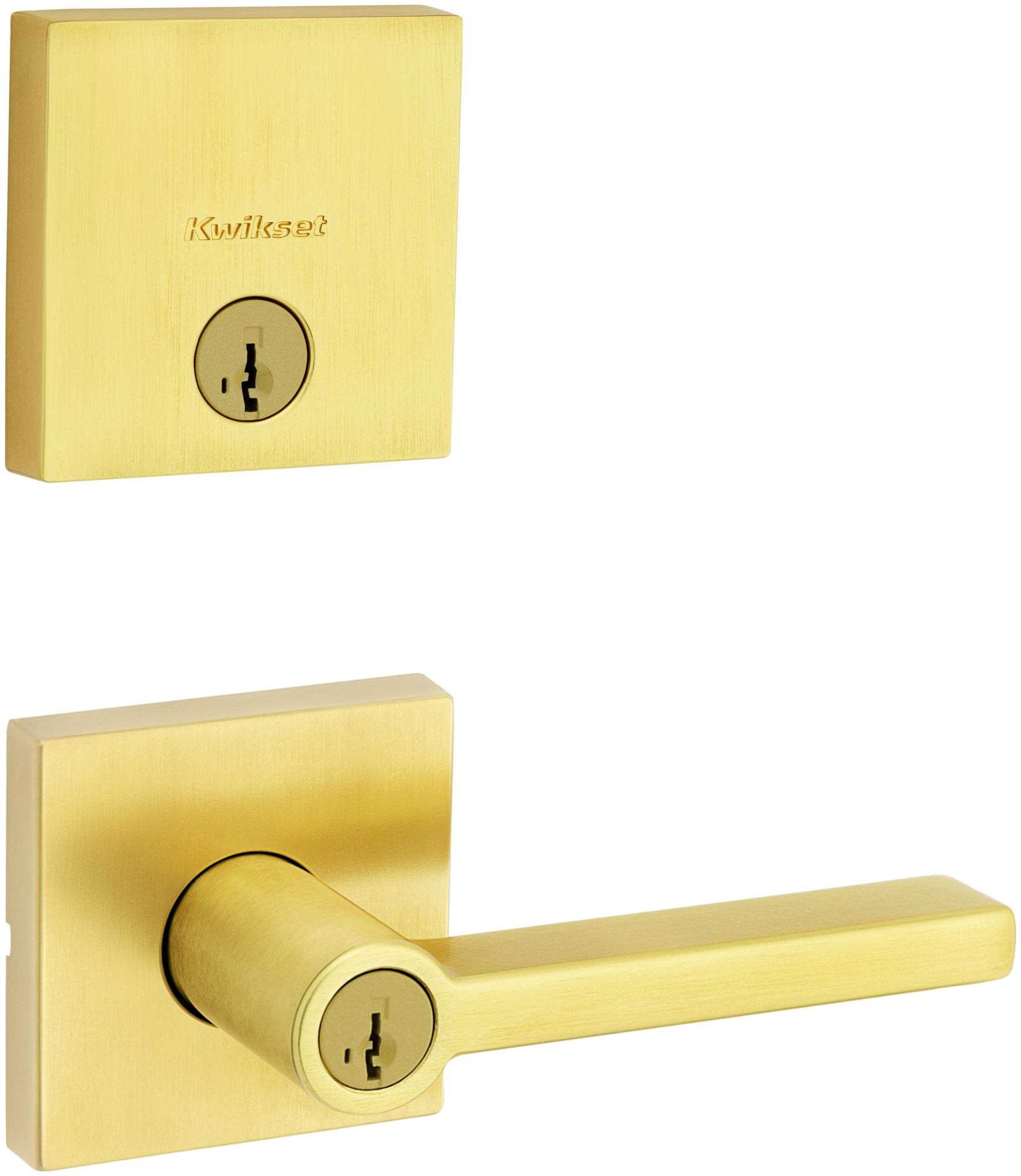 Kwikset 740HFLSQT-258SQT-S Halifax Single Cylinder Keyed Entry Lever Set and Downtown Deadbolt Combo Pack with SmartKey Satin Brass Door Hardware Door