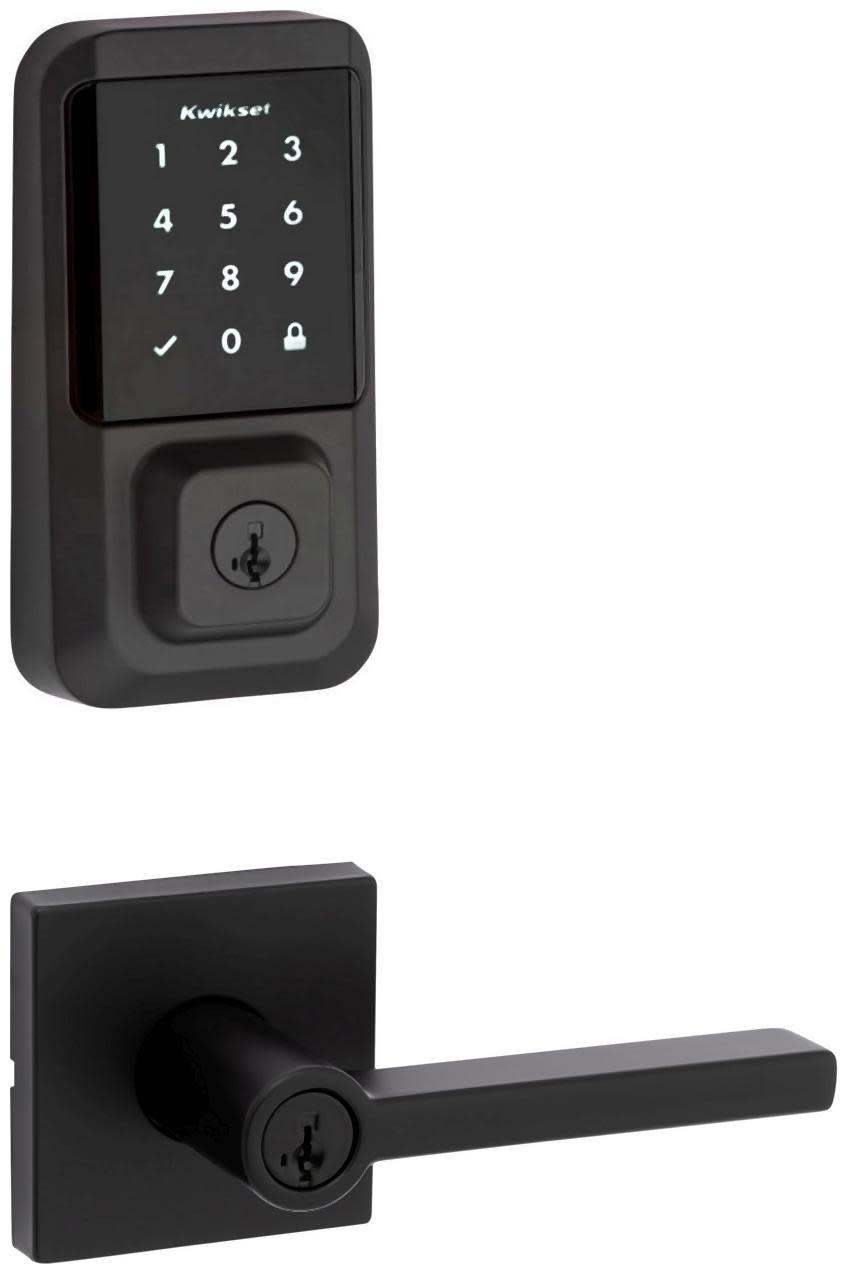 Kwikset 740HFLSQT-939WIFITSCR-S Halifax Single Cylinder Keyed Entry Lever Set and Electronic Keyless Entry Deadbolt Combo Pack with SmartKey from the