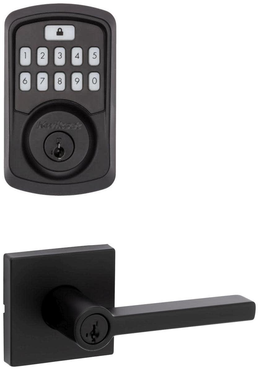 Kwikset 740HFLSQT-942BLE-S Halifax Single Cylinder Keyed Entry Lever Set and Electronic Keyless Entry Deadbolt Combo Pack with SmartKey from the Aura