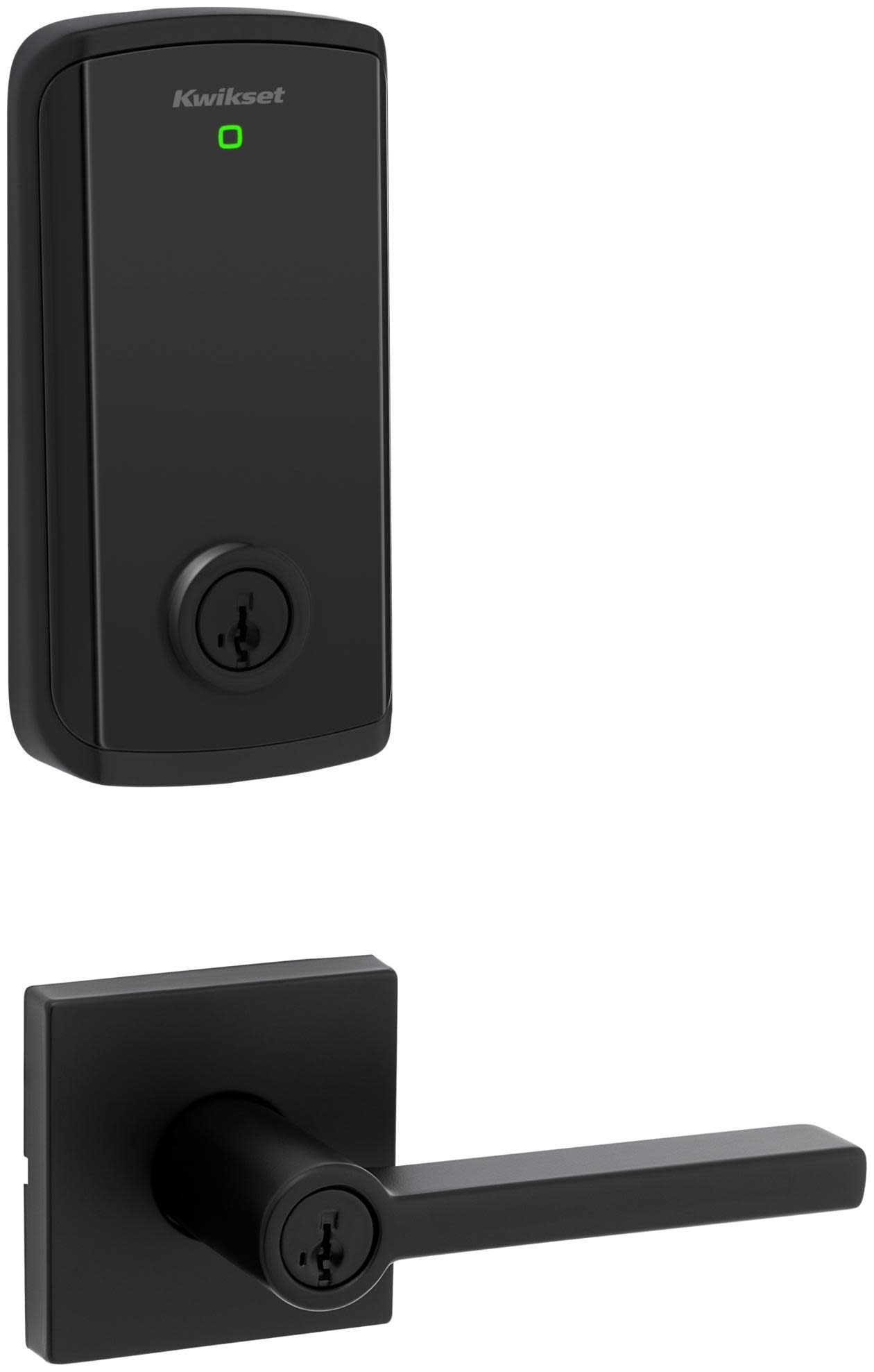 Kwikset 740HFLSQT-9800WIFI-S Halifax Single Cylinder Lever Set and Halo Electronic Touchscreen Deadbolt Combo Pack with SmartKey Matte Black Door