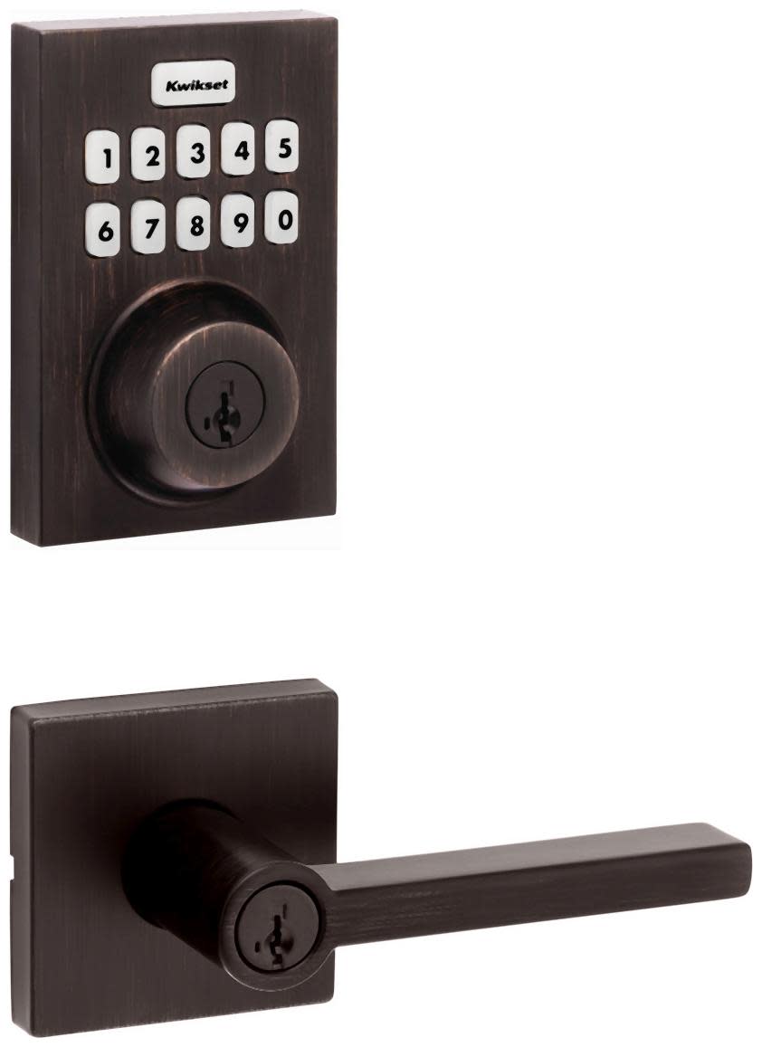 Kwikset 740HFLSQT-620CNTZW700-S Halifax Single Cylinder Keyed Entry Lever Set and Electronic Keyless Entry Deadbolt Combo Pack with SmartKey from the