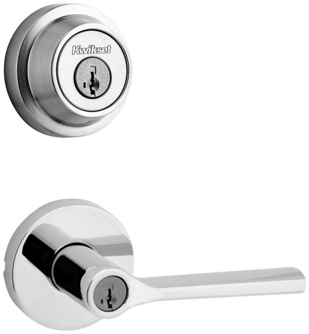 Kwikset 740LSLRDT-660RDT-S Lisbon Single Cylinder Keyed Entry Lever Set and Deadbolt Combo with SmartKey from the Contemporary Collection Polished