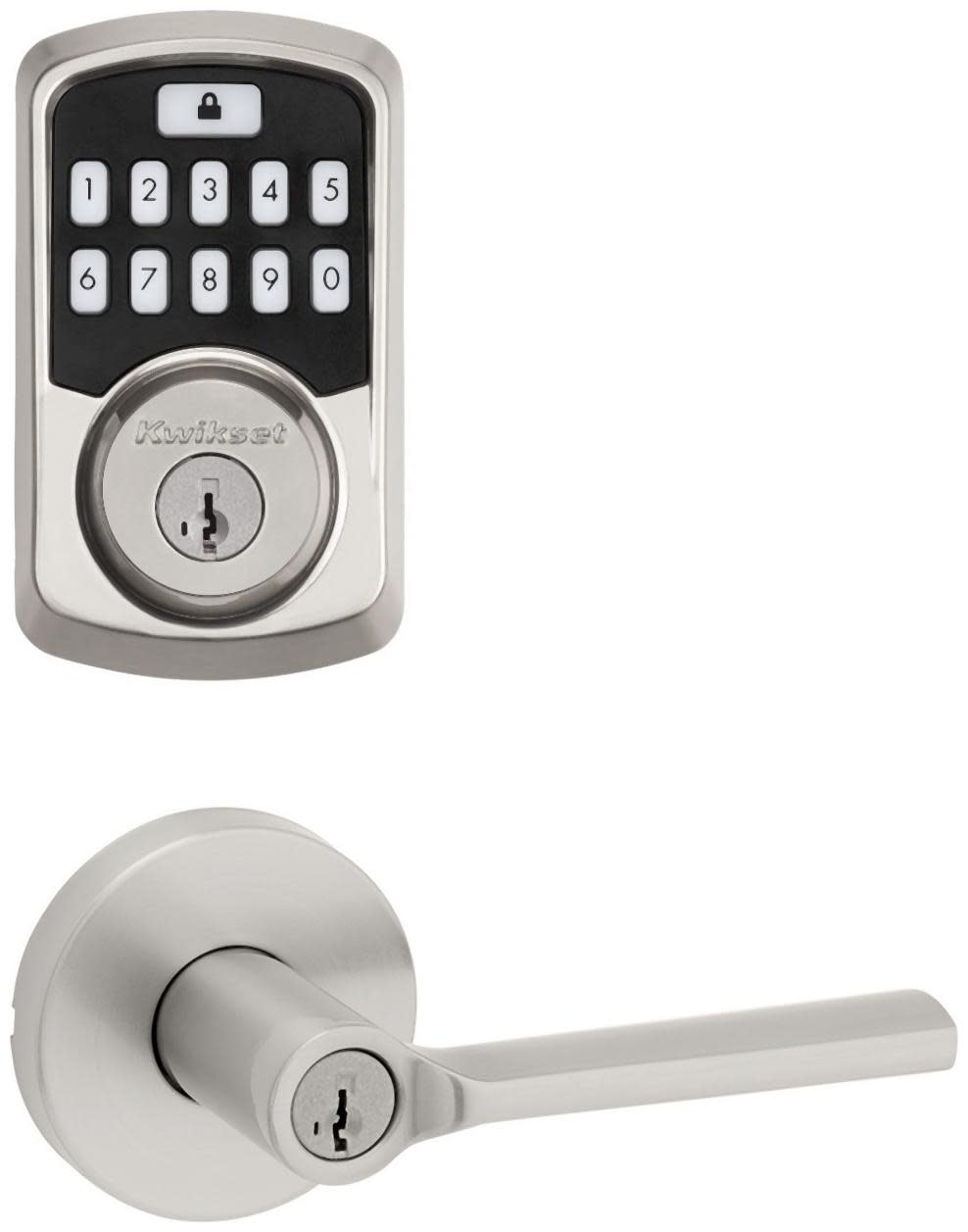 Kwikset 740LSLRDT-942BLE-S Lisbon Single Cylinder Keyed Entry Lever Set and Electronic Keyless Entry Deadbolt Combo Pack with SmartKey from the Aura