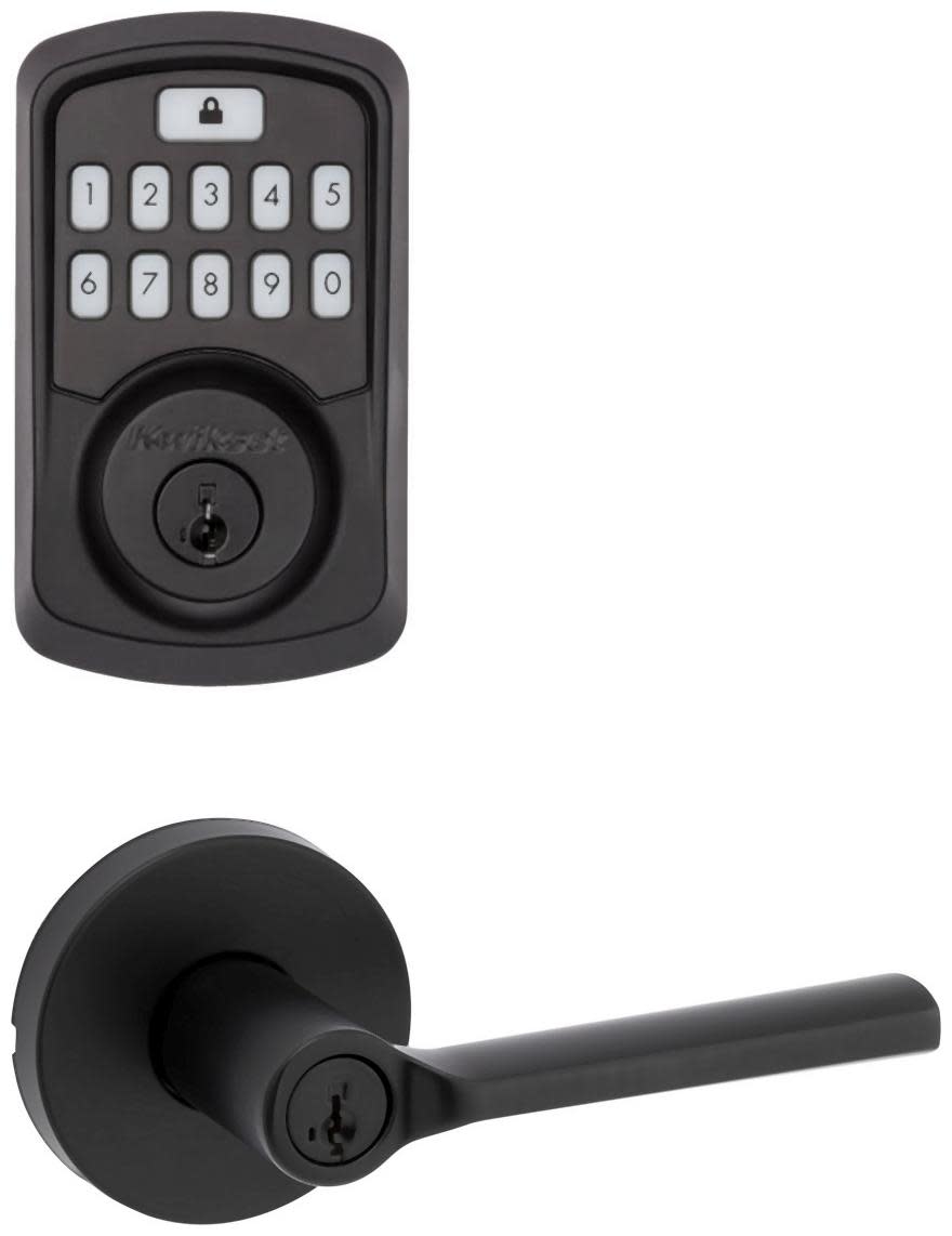 Kwikset 740LSLRDT-942BLE-S Lisbon Single Cylinder Keyed Entry Lever Set and Electronic Keyless Entry Deadbolt Combo Pack with SmartKey from the Aura