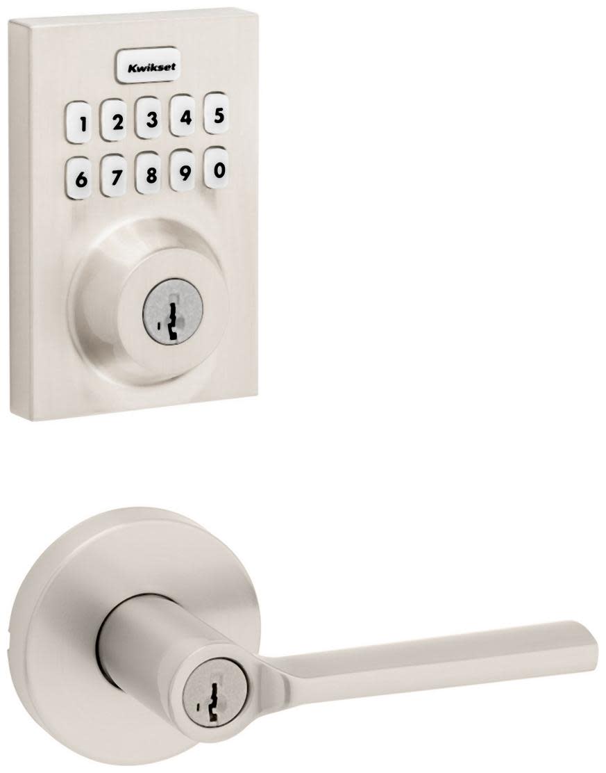 Kwikset 740LSLRDT-620CNTZW700-S Lisbon Single Cylinder Keyed Entry Lever Set and Electronic Keyless Entry Deadbolt Combo Pack with SmartKey from the