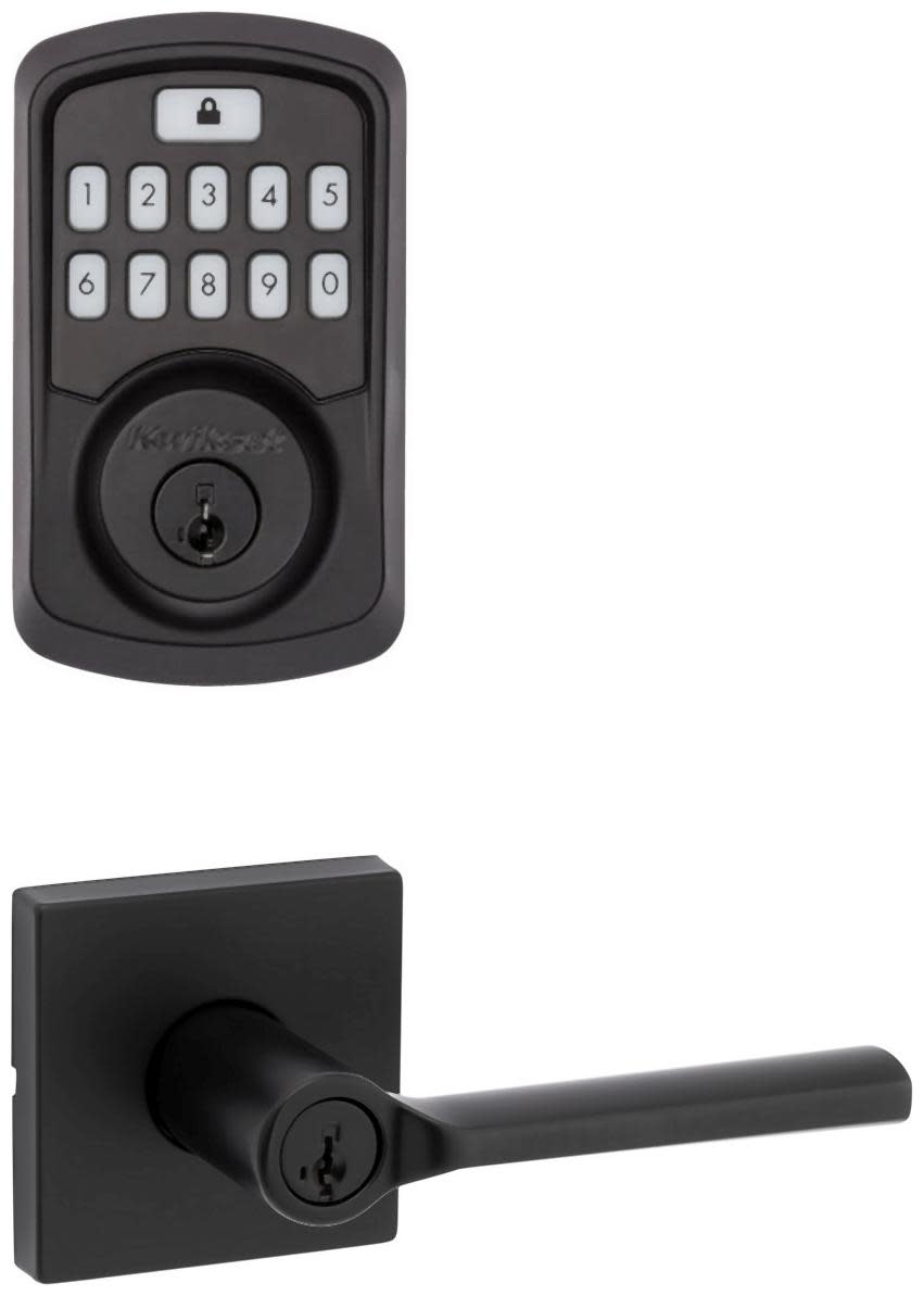 Kwikset 740LSLSQT-942BLE-S Lisbon Single Cylinder Keyed Entry Lever Set and Electronic Keyless Entry Deadbolt Combo Pack with SmartKey from the Aura