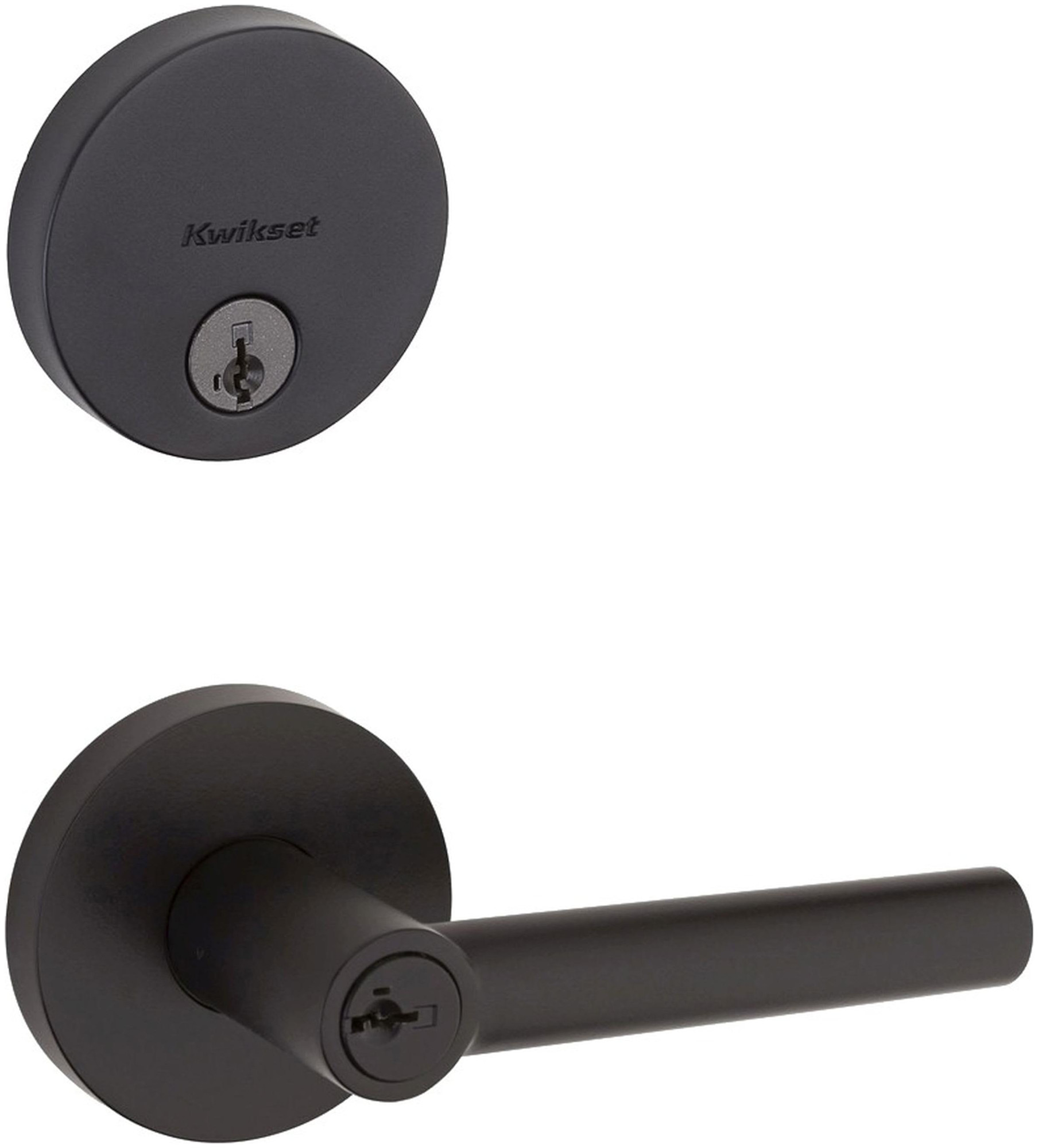 Kwikset 156MILRDT-258RDT-S Milan (Round Rosette) Lever and 258 Deadbolt Combo Pack with SmartKey Matte Black Door Hardware Door Lever Combo Packs