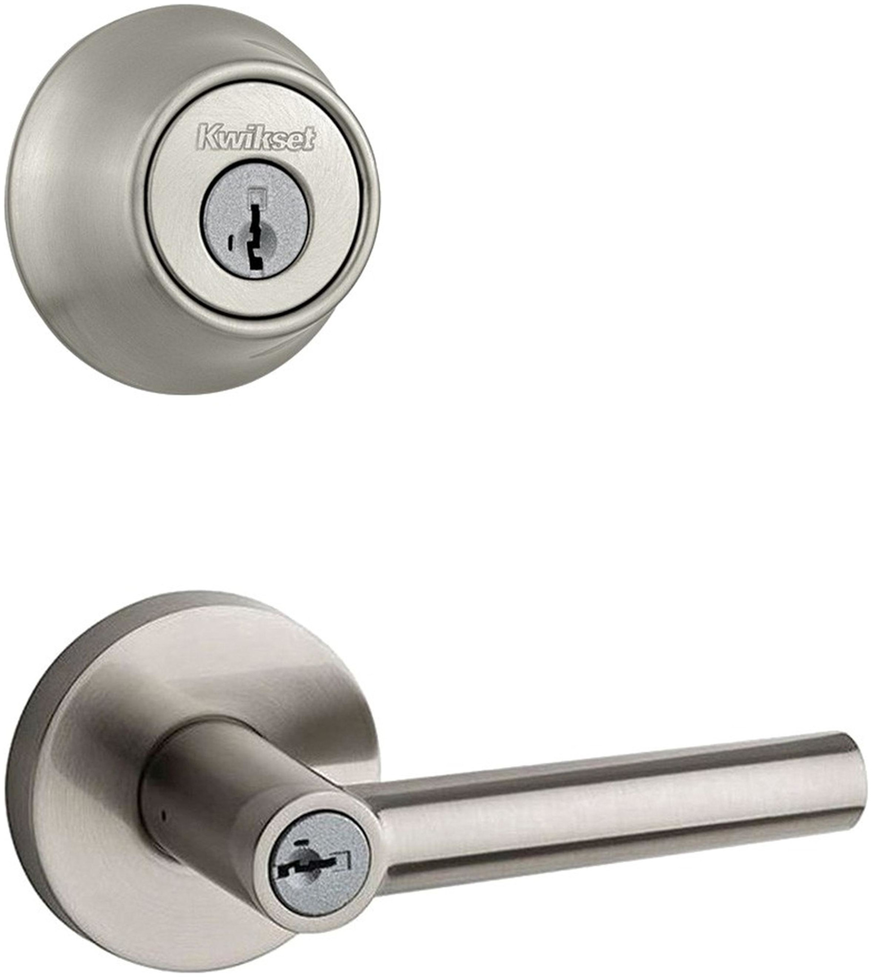 Kwikset 156MILRDT-660-S Milan (Round Rosette) Lever and 660 Deadbolt Combo Pack with SmartKey Satin Nickel Door Hardware Door Lever Combo Packs Keyed