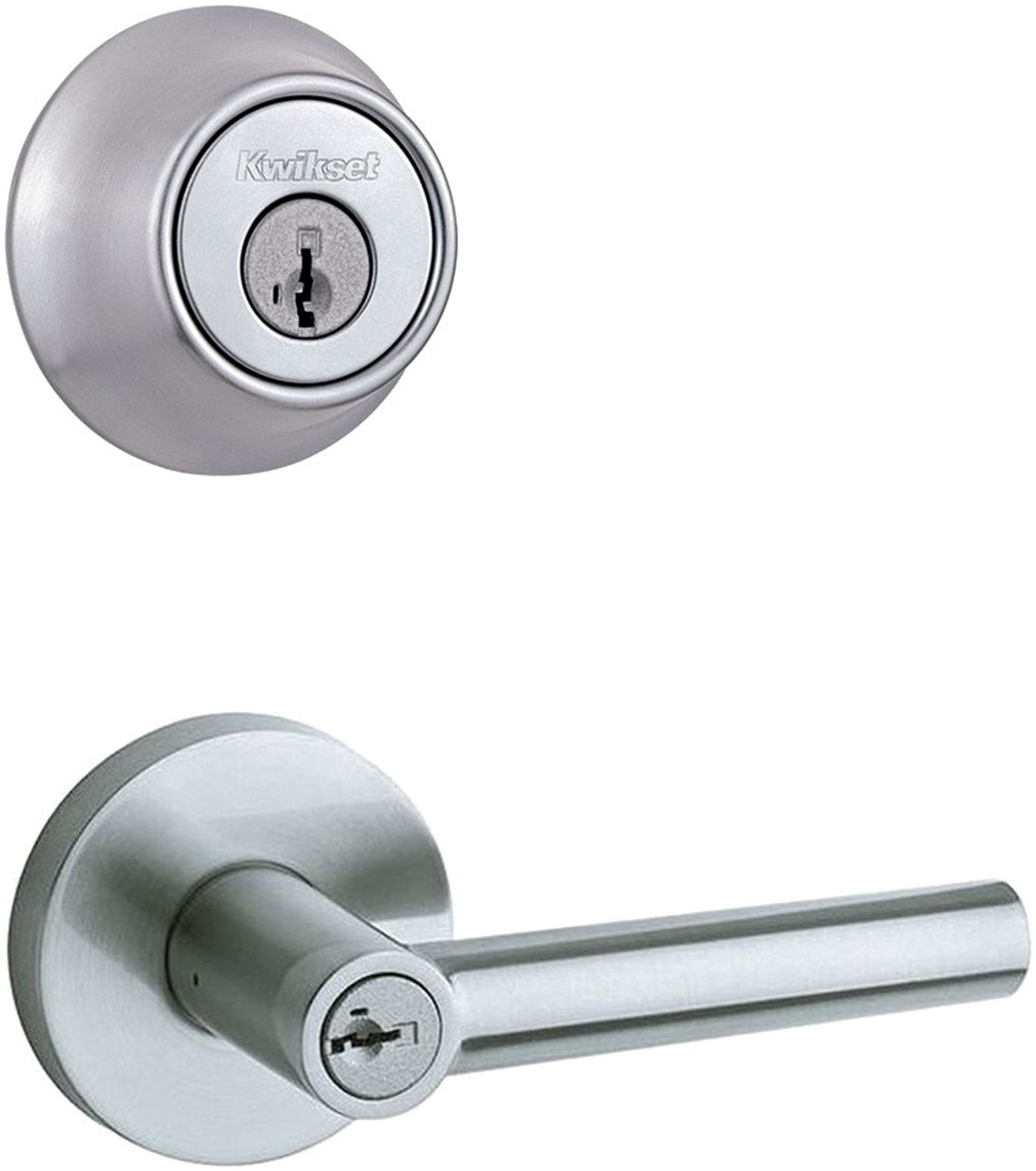 Kwikset 156MILRDT-660-S Milan (Round Rosette) Lever and 660 Deadbolt Combo Pack with SmartKey Satin Chrome Door Hardware Door Lever Combo Packs Keyed
