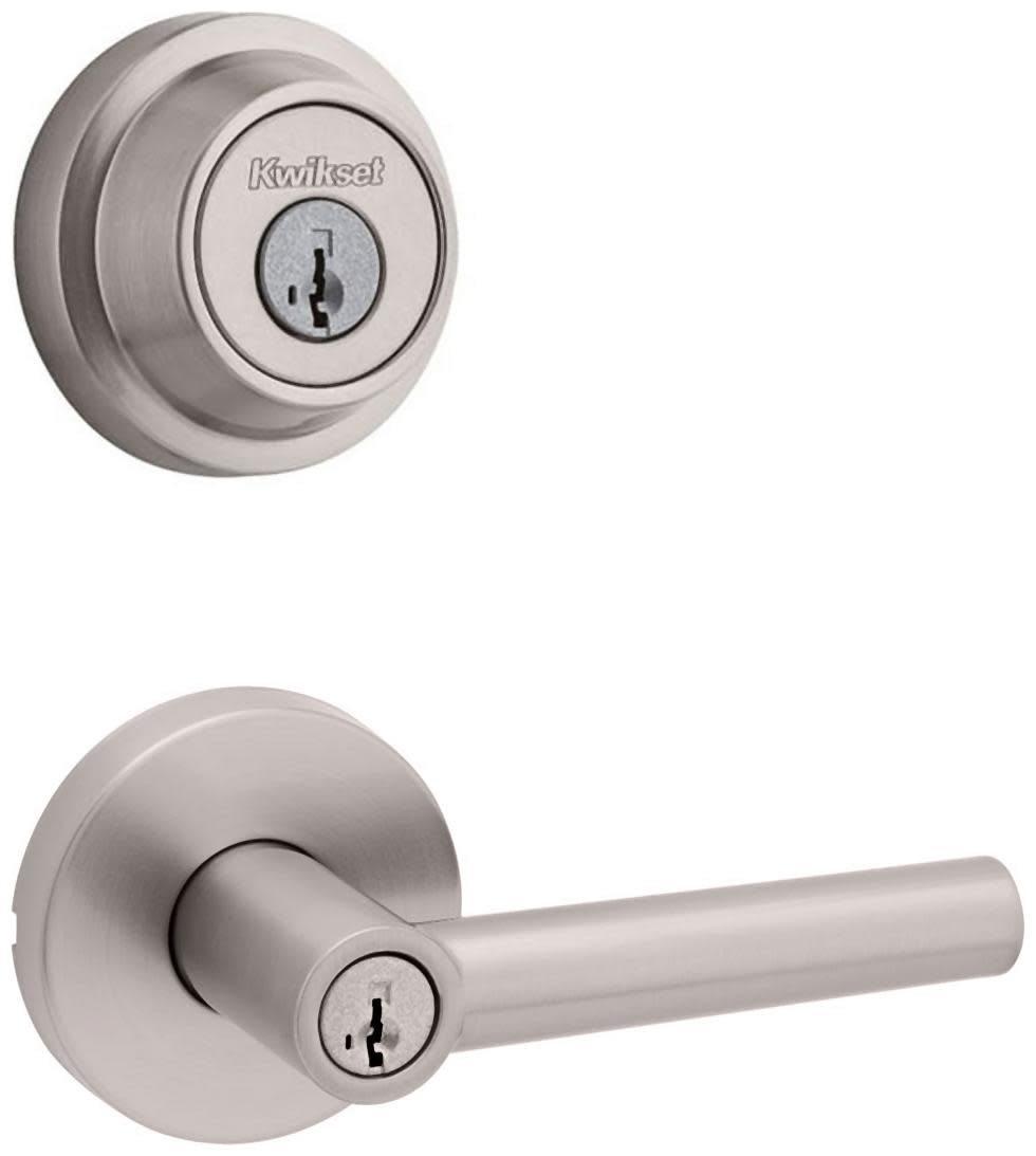Kwikset 740MILRDT-660RDT-S Milan Single Cylinder Keyed Entry Lever Set and Deadbolt Combo with SmartKey from the Contemporary Collection Satin Nickel