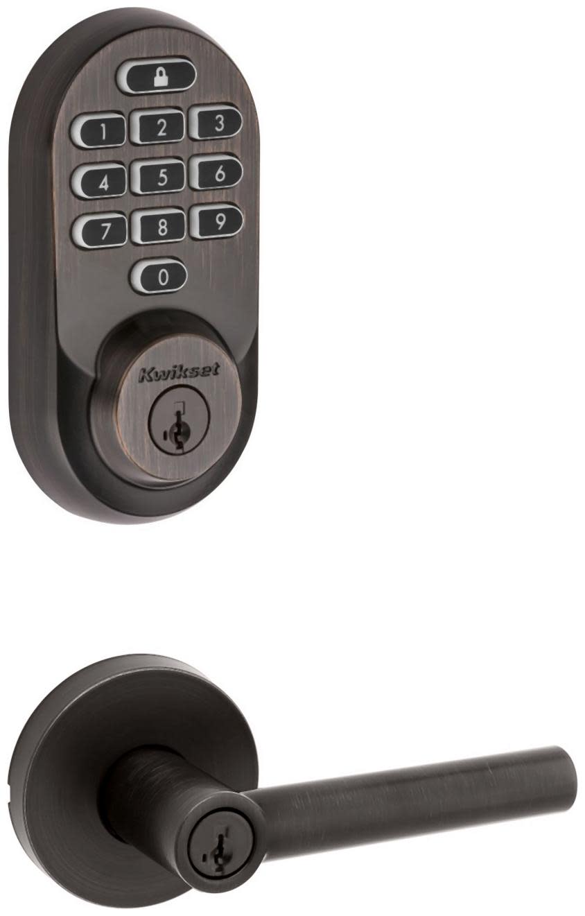 Kwikset 740MILRDT-938WIFIKYPD-S Milan Single Cylinder Keyed Entry Lever Set and Electronic Keyless Entry Deadbolt Combo Pack with SmartKey from the