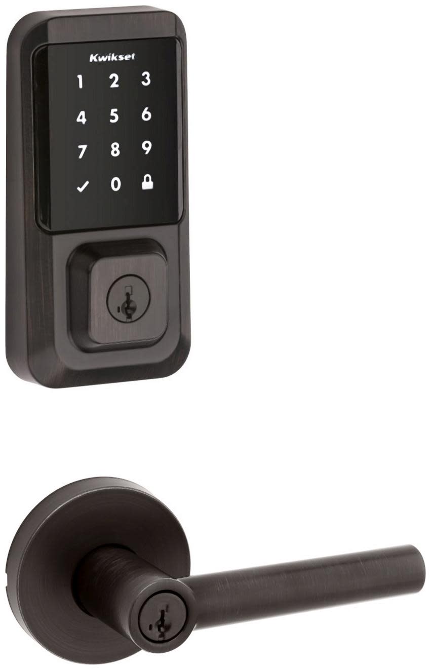 Kwikset 740MILRDT-939WIFITSCR-S Milan Single Cylinder Keyed Entry Lever Set and Electronic Keyless Entry Deadbolt Combo Pack with SmartKey from the