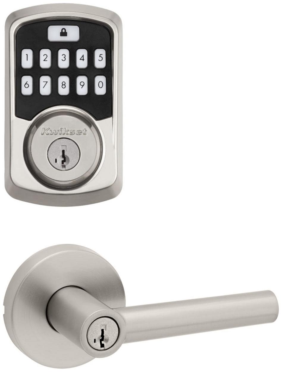 Kwikset 740MILRDT-942BLE-S Milan Single Cylinder Keyed Entry Lever Set and Electronic Keyless Entry Deadbolt Combo Pack with SmartKey from the Aura