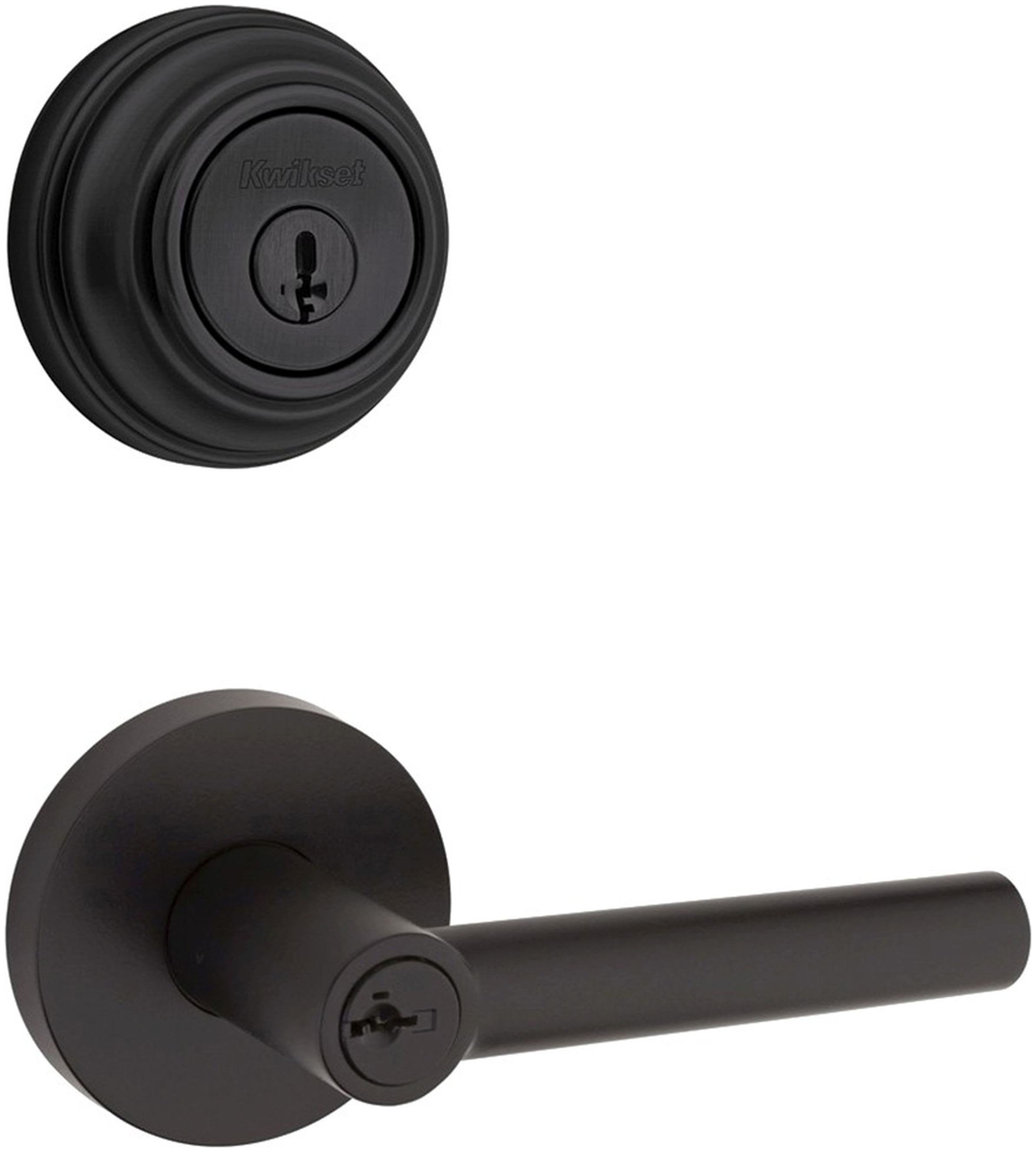 Kwikset 156MILRDT-980-S Milan (Round Rosette) Lever and 980 Deadbolt Combo Pack with SmartKey Matte Black Door Hardware Door Lever Combo Packs Keyed