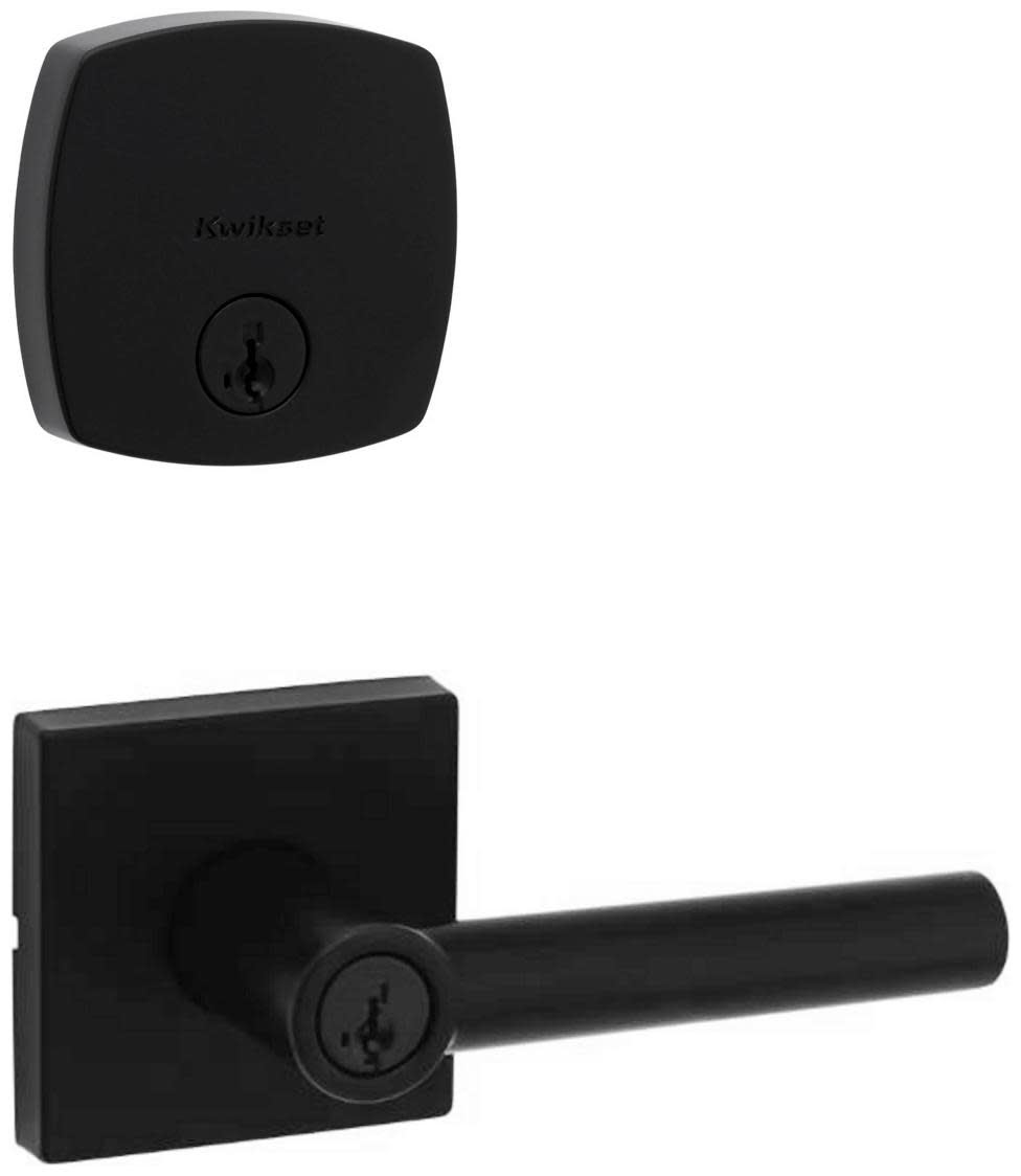 Kwikset 740MILSQT-258MDT-S Milan Single Cylinder Keyed Entry Lever Set and Deadbolt Combo with SmartKey from the Midtown Collection Matte Black Door