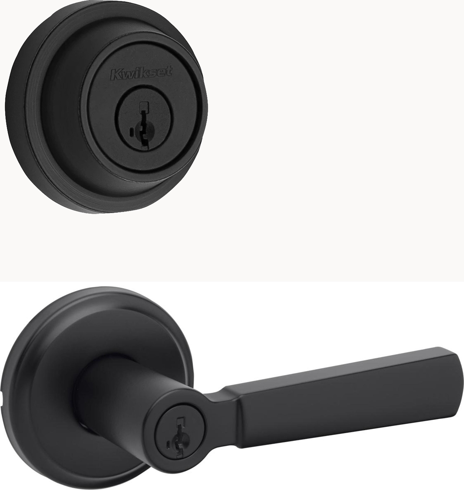 Kwikset 740PHL-660CRR-S Perth Single Cylinder Keyed Entry Lever Set and 660 Series Deadbolt Combo Pack with SmartKey Matte Black Door Hardware Door