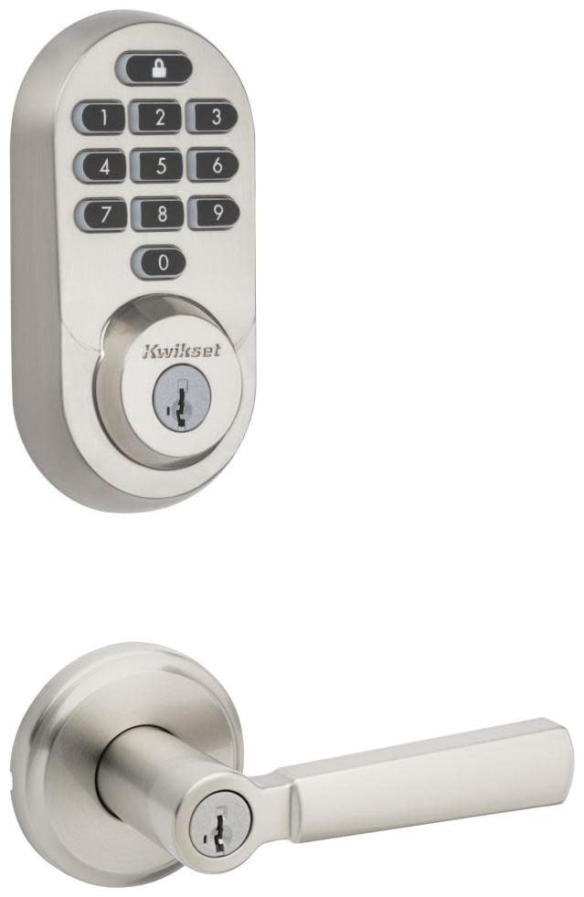 Kwikset 740PHL-938WIFIKYPD-S Perth Single Cylinder Lever Set and Halo Electronic Keypad Deadbolt Combo Pack with SmartKey Satin Nickel Door Hardware