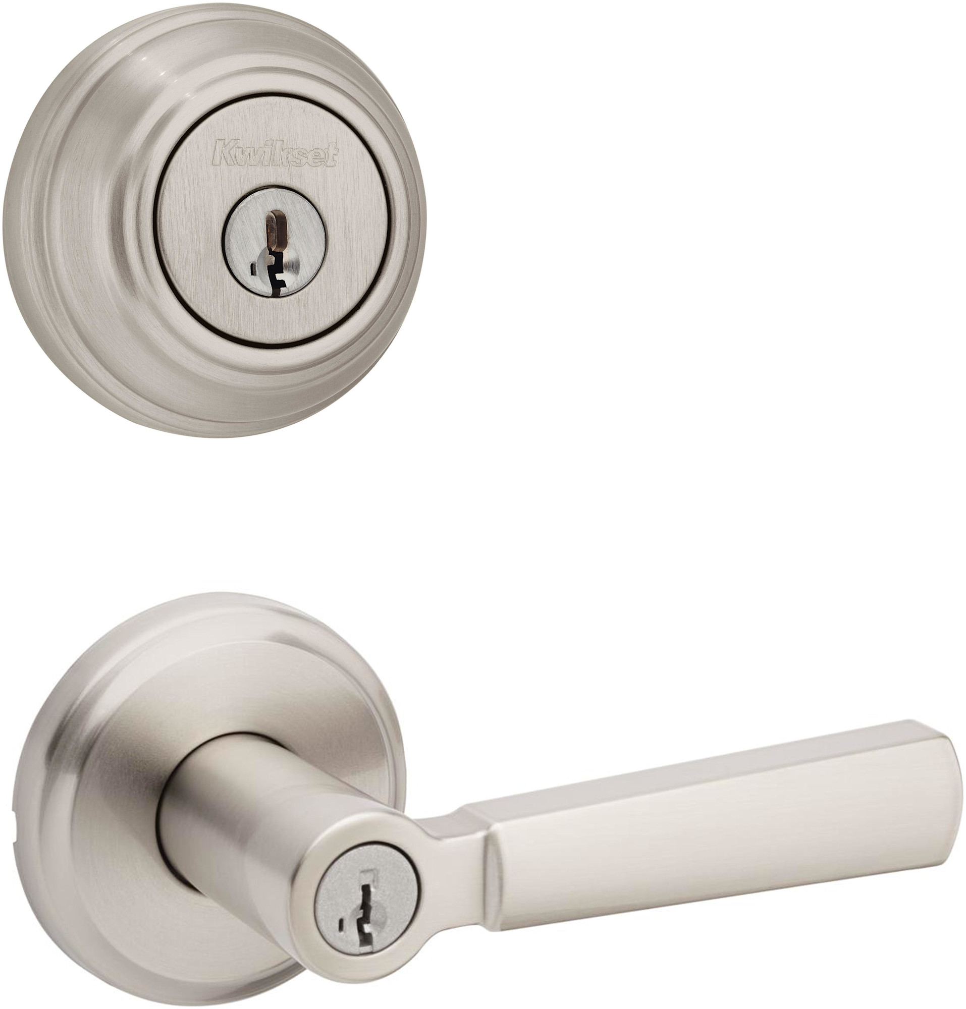 Kwikset 740PHL-980-S Perth Single Cylinder Keyed Entry Lever Set and 980 Series Deadbolt Combo Pack with SmartKey Satin Nickel Door Hardware Door