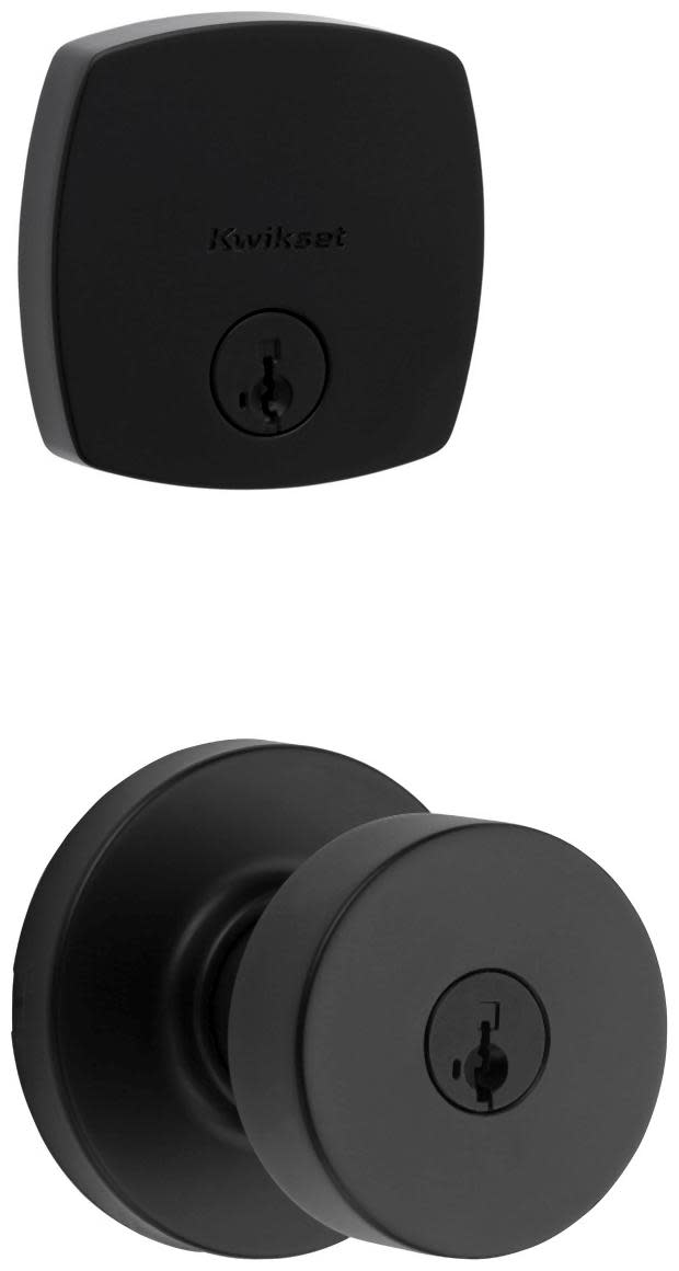 Kwikset 740PSKRDT-258MDT-S Pismo Single Cylinder Keyed Entry Knob Set and Deadbolt Combo with SmartKey from the Midtown Collection Matte Black Door