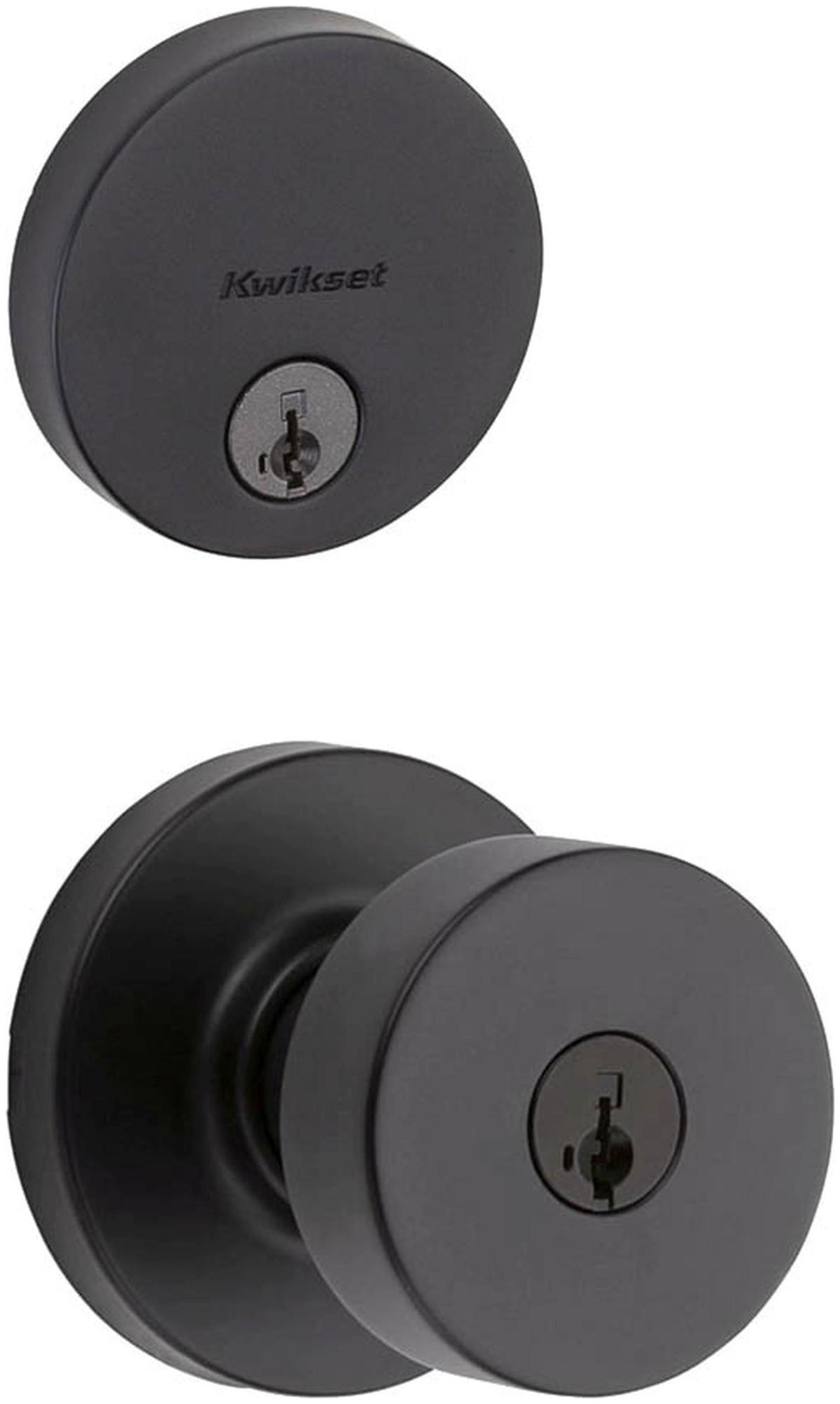 Kwikset 740PSKRDT-258RDT-S Pismo Single Cylinder Keyed Entry Knob Set and Uptown Deadbolt Combo Pack with SmartKey Matte Black Door Hardware Door Knob