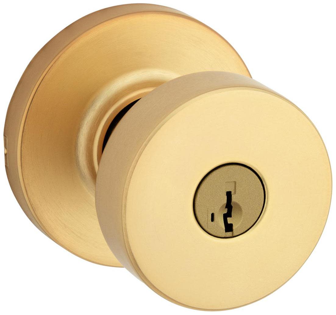 Photos - Door Handle Round Kwikset 740PSKRDT-S Pismo Single Cylinder Keyed Entry Door Knob Set with  Rose and SmartKey Satin Brass Door Hardware D 