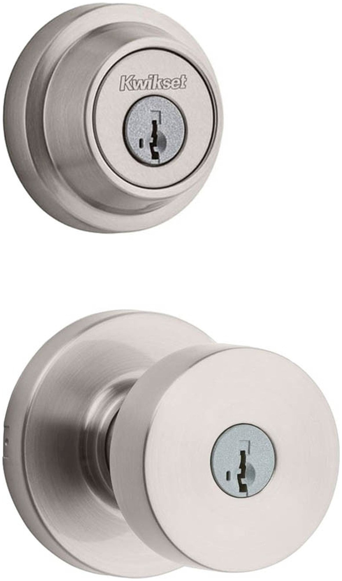 Kwikset 740PSKRDT-660CRR-S Pismo (Round Rosette) Knob and 660 Deadbolt Combo Pack with SmartKey Satin Nickel Door Hardware Door Knob Combo Packs Keyed