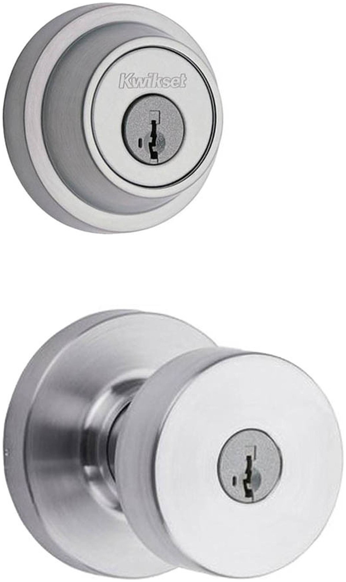 Kwikset 740PSKRDT-660CRR-S Pismo (Round Rosette) Knob and 660 Deadbolt Combo Pack with SmartKey Satin Chrome Door Hardware Door Knob Combo Packs Keyed