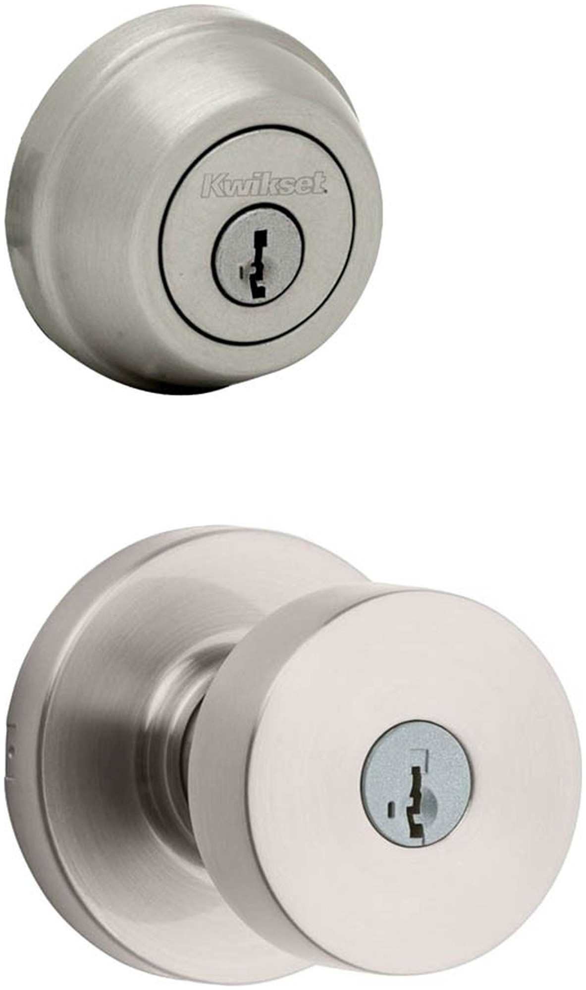 Kwikset 740PSKRDT-780-S Pismo (Round Rosette) Knob and 780 Deadbolt Combo Pack with SmartKey Satin Nickel Door Hardware Door Knob Combo Packs Keyed