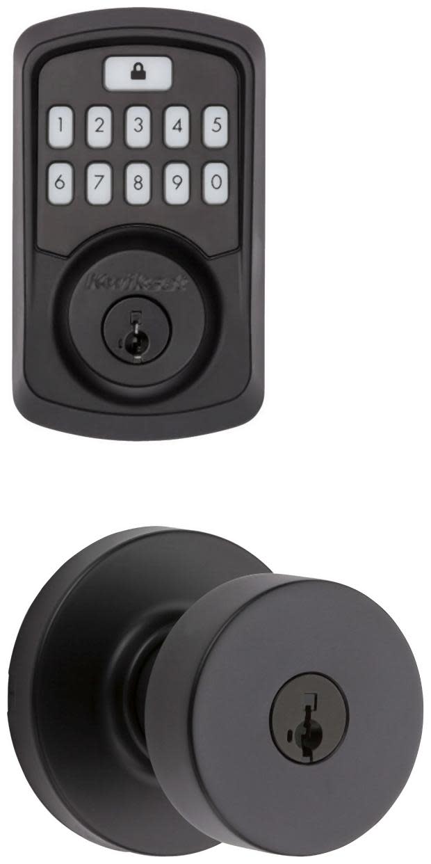 Kwikset 740PSKRDT-942BLE-S Pismo Single Cylinder Keyed Entry Knob Set and Electronic Keyless Entry Deadbolt Combo Pack with SmartKey from the Aura