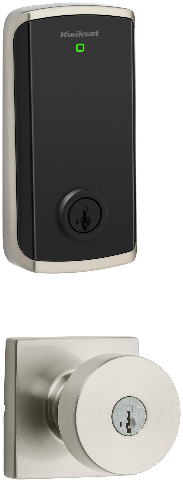 Kwikset 740PSKSQT-9800WIFI-S Pismo Single Cylinder Knob Set and Halo Electronic Touchscreen Deadbolt Combo Pack with SmartKey Satin Nickel Door