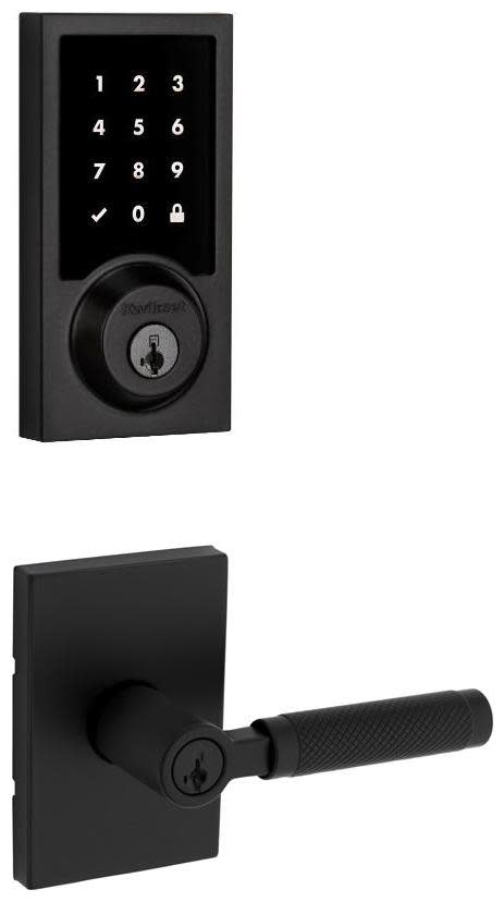 Kwikset 740PVLRCT-916CNTZW-S Prava Single Cylinder Lever Set and SmartCode Electronic Touchscreen Deadbolt Combo Pack with SmartKey Matte Black Door