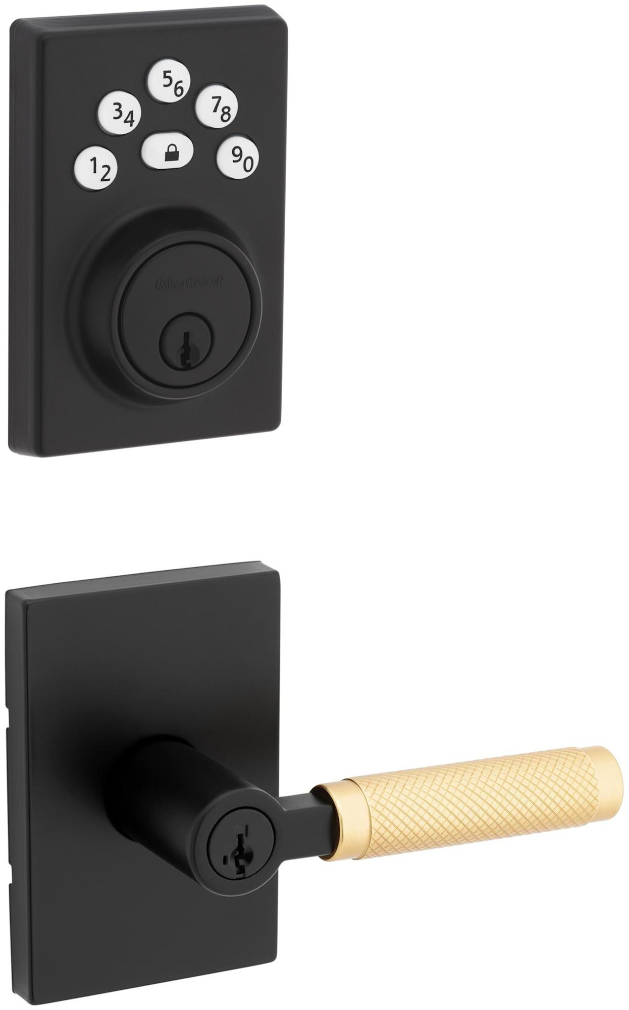 Kwikset 740PVLRCT-9240CNT-S Prava Single Cylinder Lever Set and Powerbolt Electronic Keypad Deadbolt Combo Pack with SmartKey Matte Black / Satin