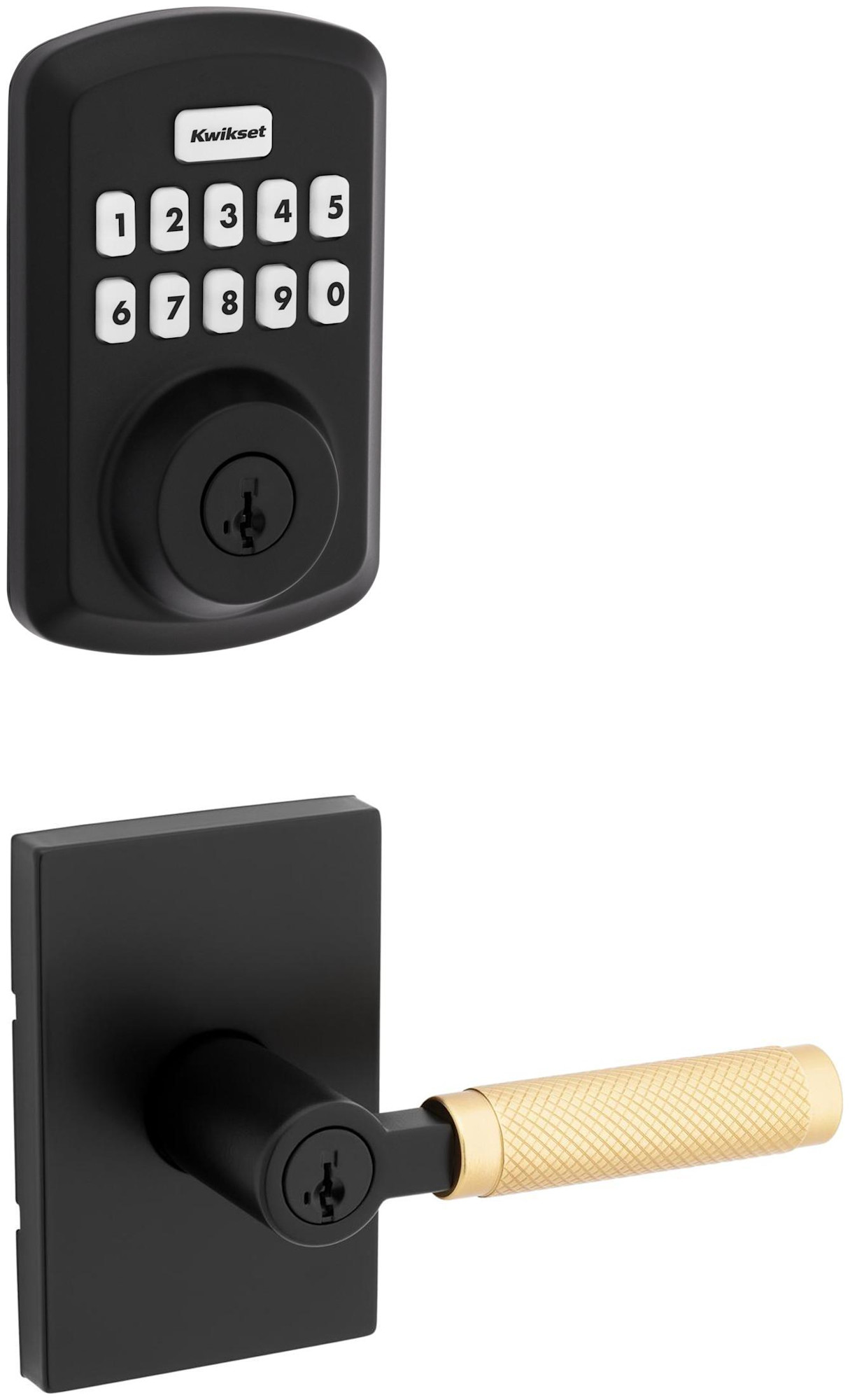 Kwikset 740PVLRCT-9250TRS-S Prava Single Cylinder Lever Set and Powerbolt Electronic Keypad Deadbolt Combo Pack with SmartKey Matte Black / Satin
