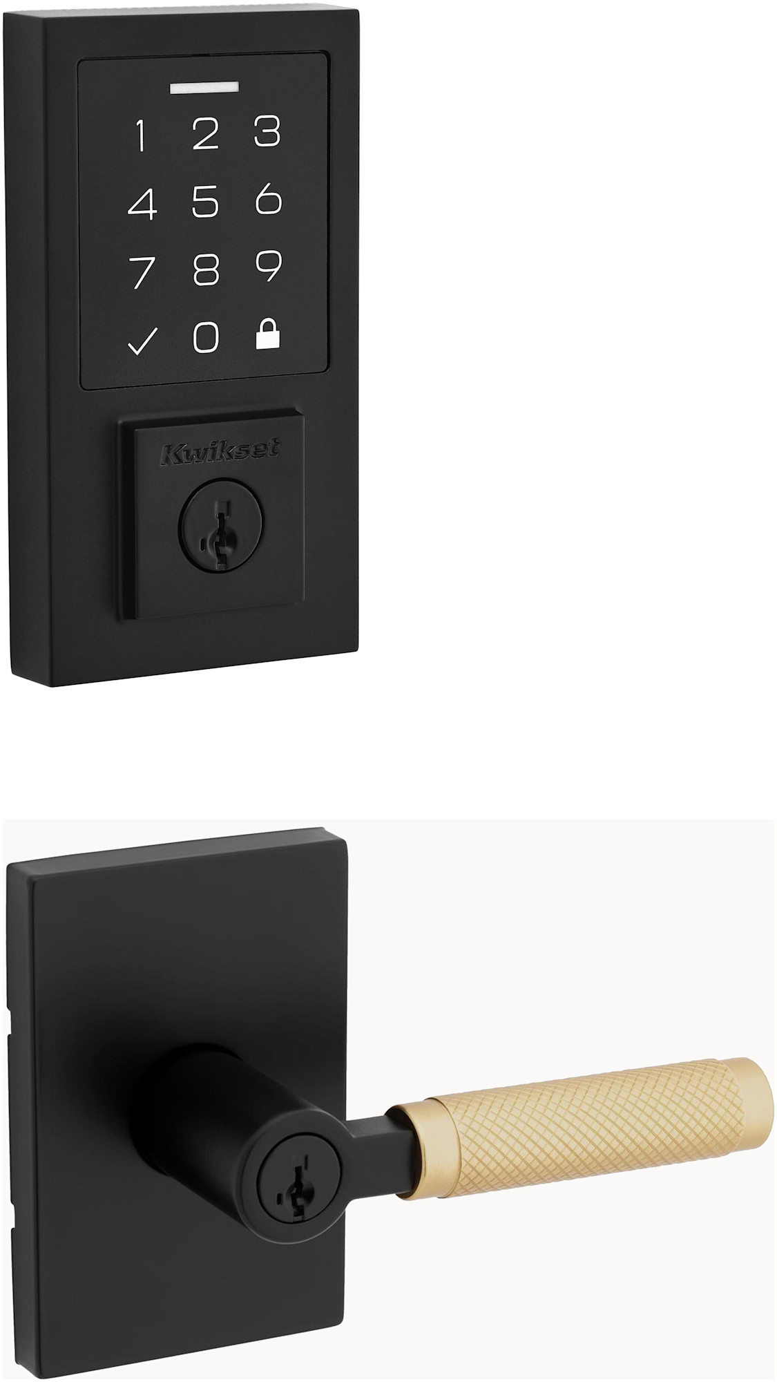 Kwikset 740PVLRCT-9270CNT-S Prava Single Cylinder Lever Set and SmartCode Electronic Touchscreen Deadbolt Combo Pack with SmartKey Matte Black / Satin