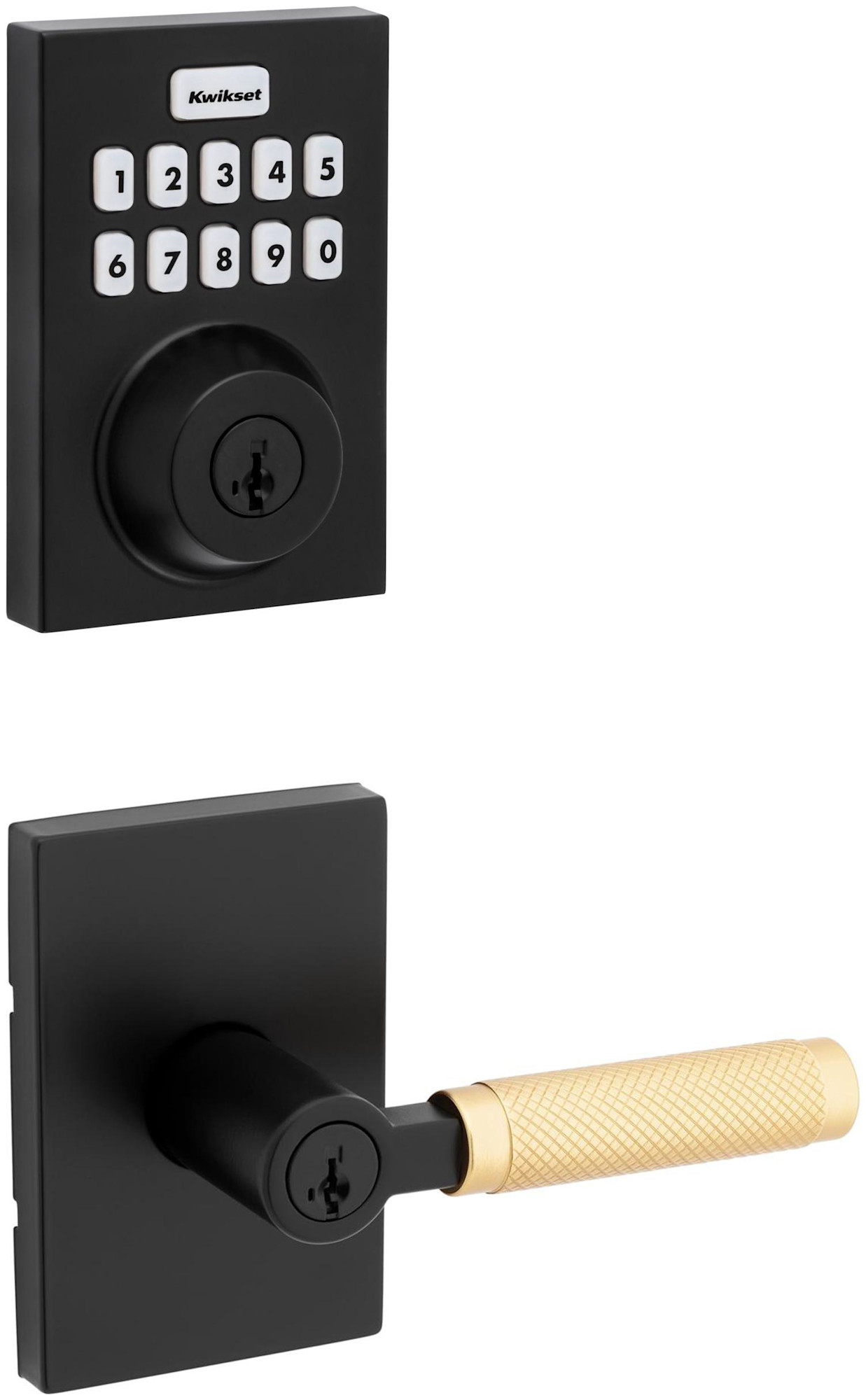 Kwikset 740PVLRCT-620CNTZW-S Prava Single Cylinder Lever Set and SmartCode Electronic Keypad Deadbolt Combo Pack with SmartKey Matte Black / Satin