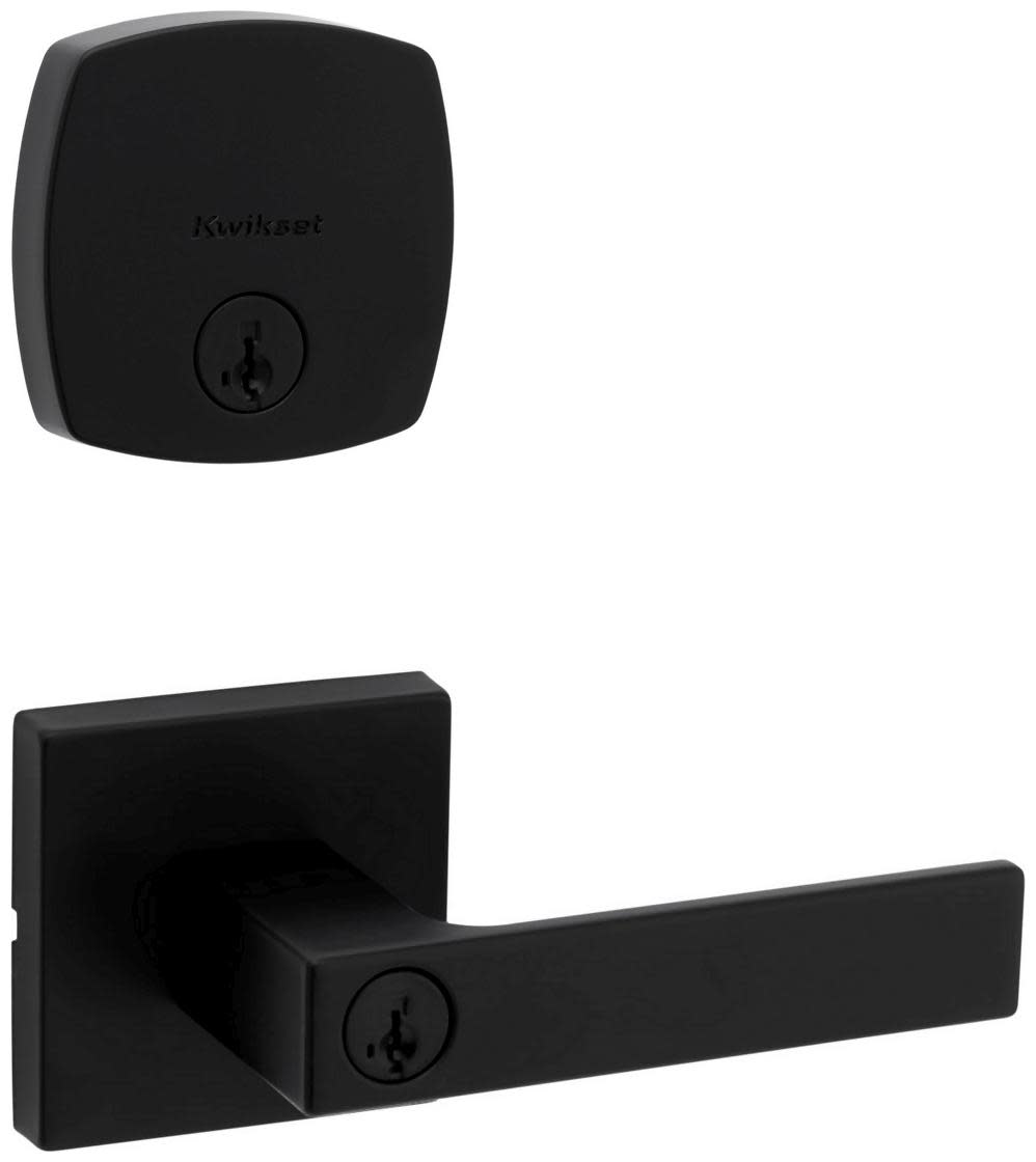 Kwikset 740SALSQT-258MDT-S Singapore Single Cylinder Keyed Entry Lever Set and Deadbolt Combo with SmartKey from the Midtown Collection Matte Black