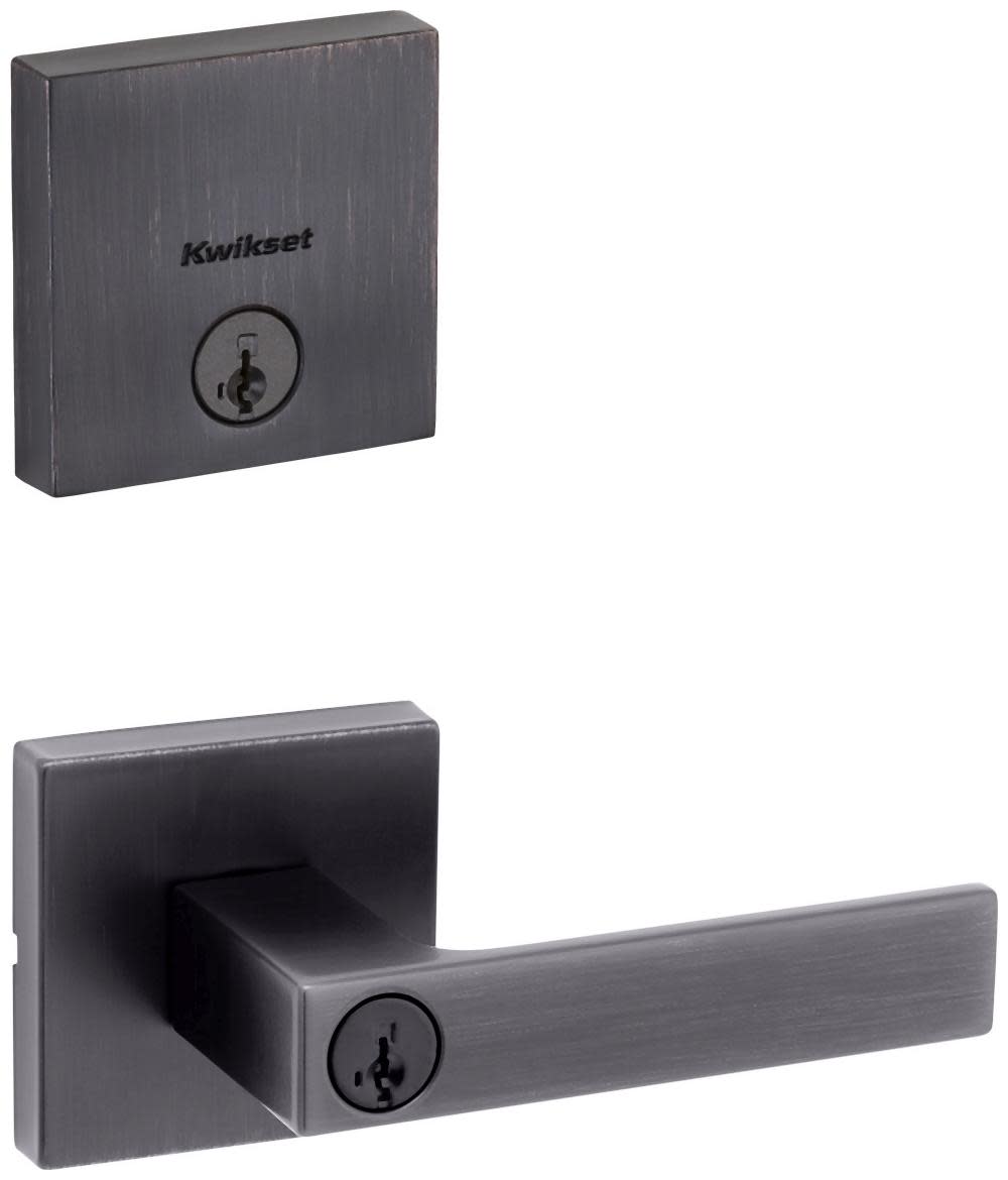 Kwikset 740SALSQT-258SQT-S Singapore Single Cylinder Keyed Entry Lever Set and Downtown Deadbolt Combo Pack with SmartKey Venetian Bronze Door