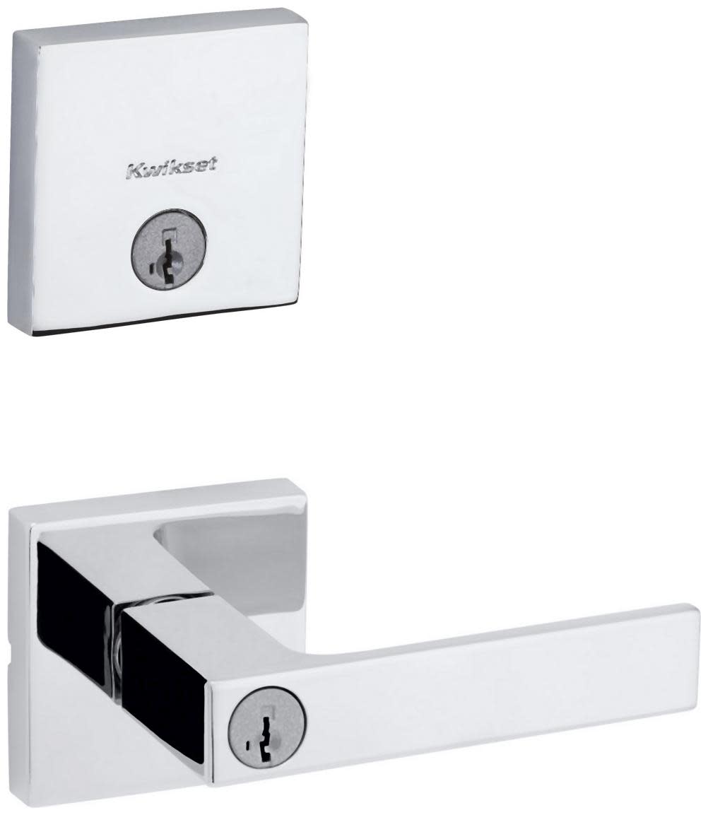 Kwikset 740SALSQT-258SQT-S Singapore Single Cylinder Keyed Entry Lever Set and Downtown Deadbolt Combo Pack with SmartKey Polished Chrome Door