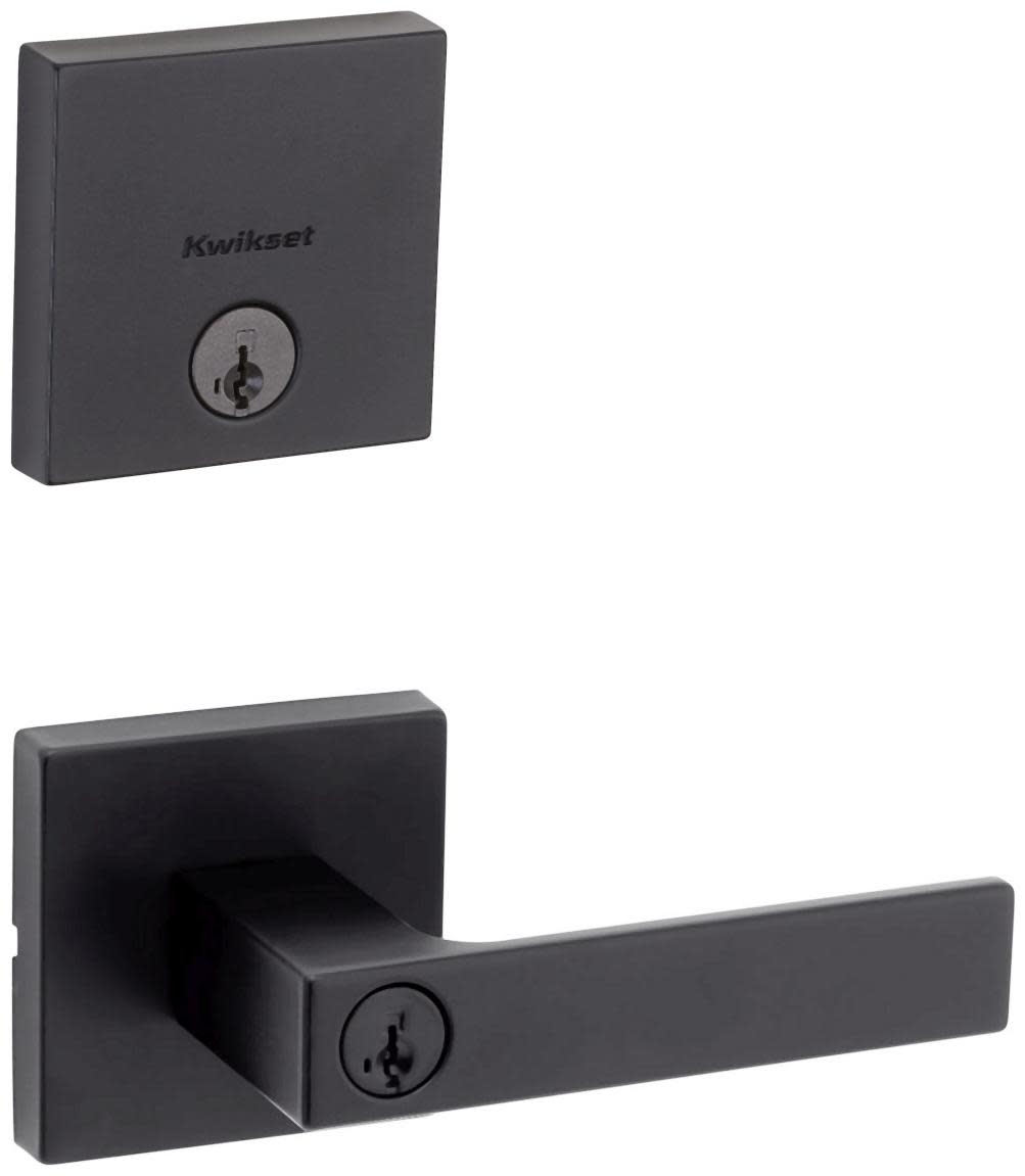 Kwikset 740SALSQT-258SQT-S Singapore Single Cylinder Keyed Entry Lever Set and Downtown Deadbolt Combo Pack with SmartKey Matte Black Door Hardware