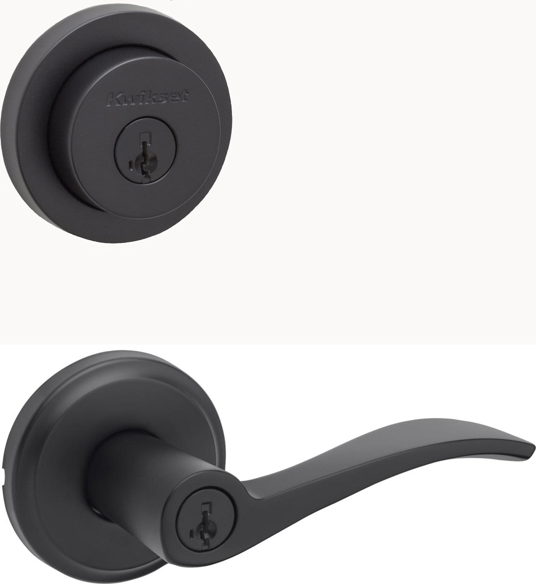 Kwikset 740SEL-158RDT-S Sedona Single Cylinder Keyed Entry Lever Set and Milan Deadbolt Combo Pack with SmartKey Matte Black Door Hardware Door Lever
