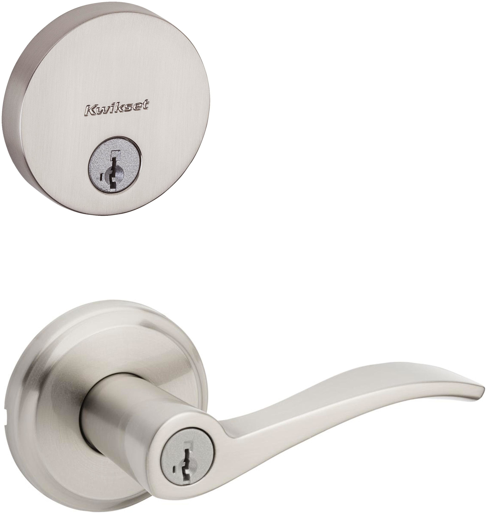 Kwikset 740SEL-258RDT-S Sedona Single Cylinder Keyed Entry Lever Set and Uptown Deadbolt Combo Pack with SmartKey Satin Nickel Door Hardware Door
