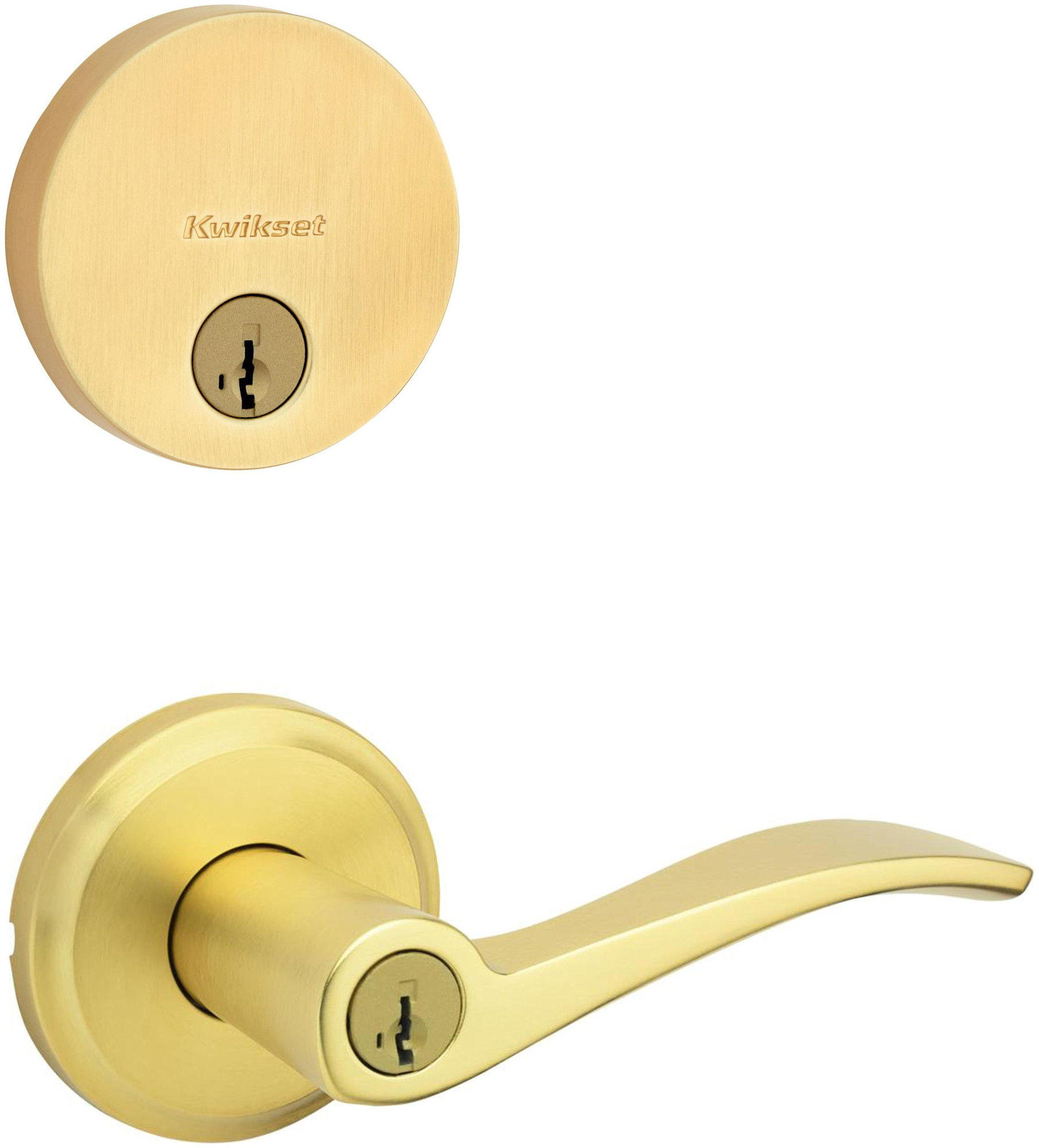 Kwikset 740SEL-258RDT-S Sedona Single Cylinder Keyed Entry Lever Set and Uptown Deadbolt Combo Pack with SmartKey Satin Brass Door Hardware Door Lever