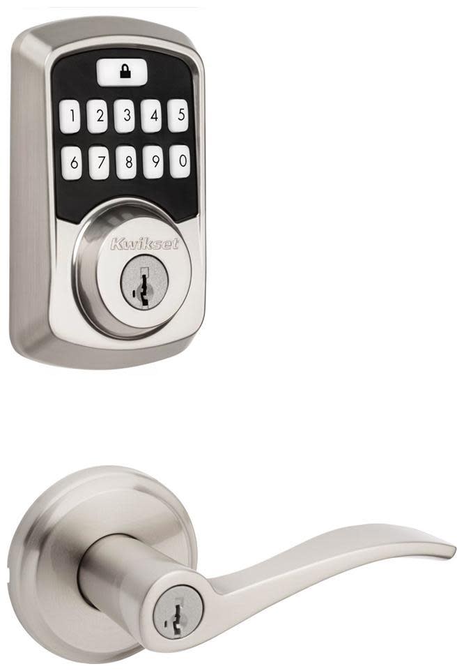 Kwikset 740SEL-942BLE-S Sedona Single Cylinder Lever Set and Aura Electronic Keypad Deadbolt Combo Pack with SmartKey Satin Nickel Door Hardware Door