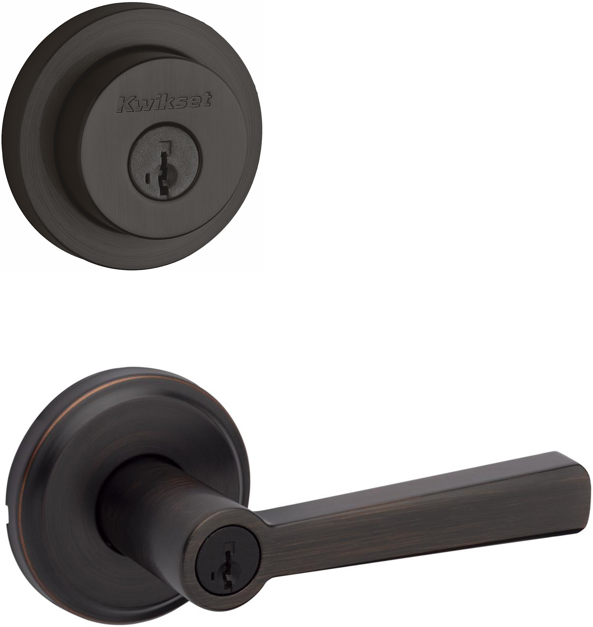 Kwikset 740TDL-158RDT-S Trafford Single Cylinder Keyed Entry Lever Set and Milan Deadbolt Combo Pack with SmartKey Venetian Bronze Door Hardware Door