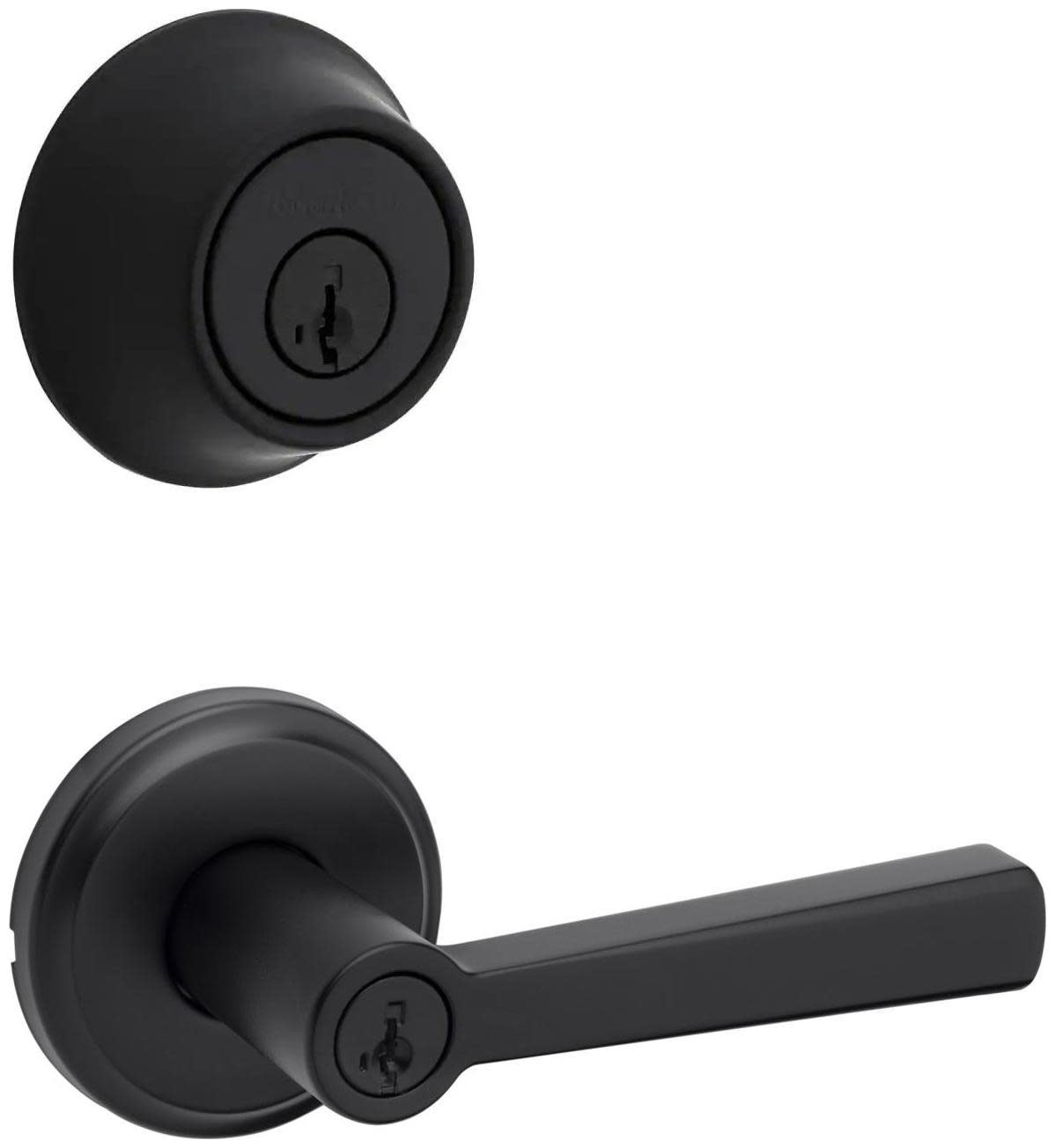 Kwikset 740TDL-660-S Trafford Single Cylinder Keyed Entry Lever Set and 660 Series Deadbolt Combo Pack with SmartKey Matte Black Door Hardware Door