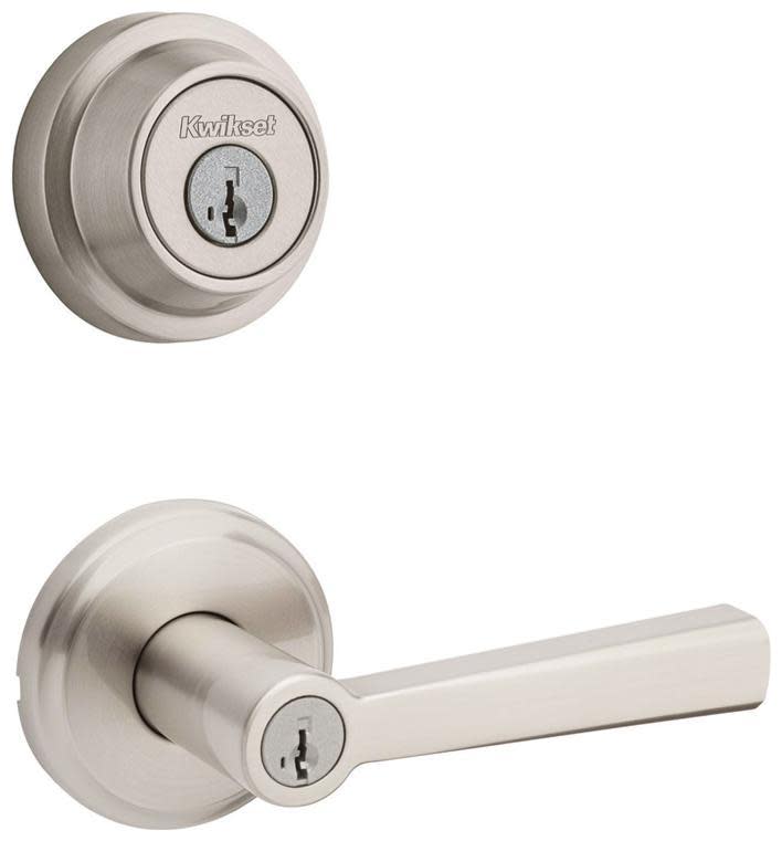 Kwikset 740TDL-660CRR-S Trafford Single Cylinder Keyed Entry Lever Set and 660 Series Deadbolt Combo Pack with SmartKey Satin Nickel Door Hardware