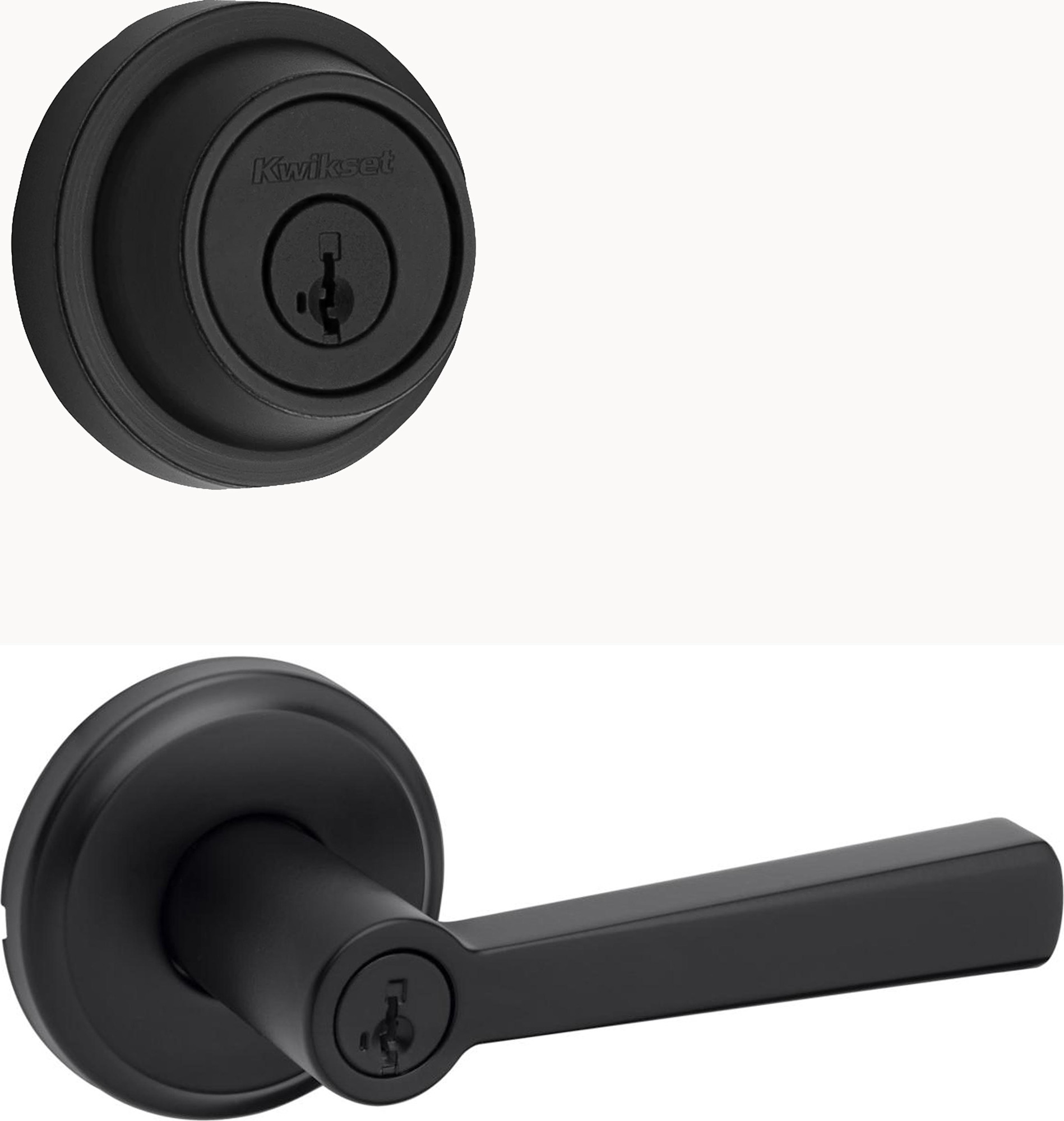 Kwikset 740TDL-660CRR-S Trafford Single Cylinder Keyed Entry Lever Set and 660 Series Deadbolt Combo Pack with SmartKey Matte Black Door Hardware Door