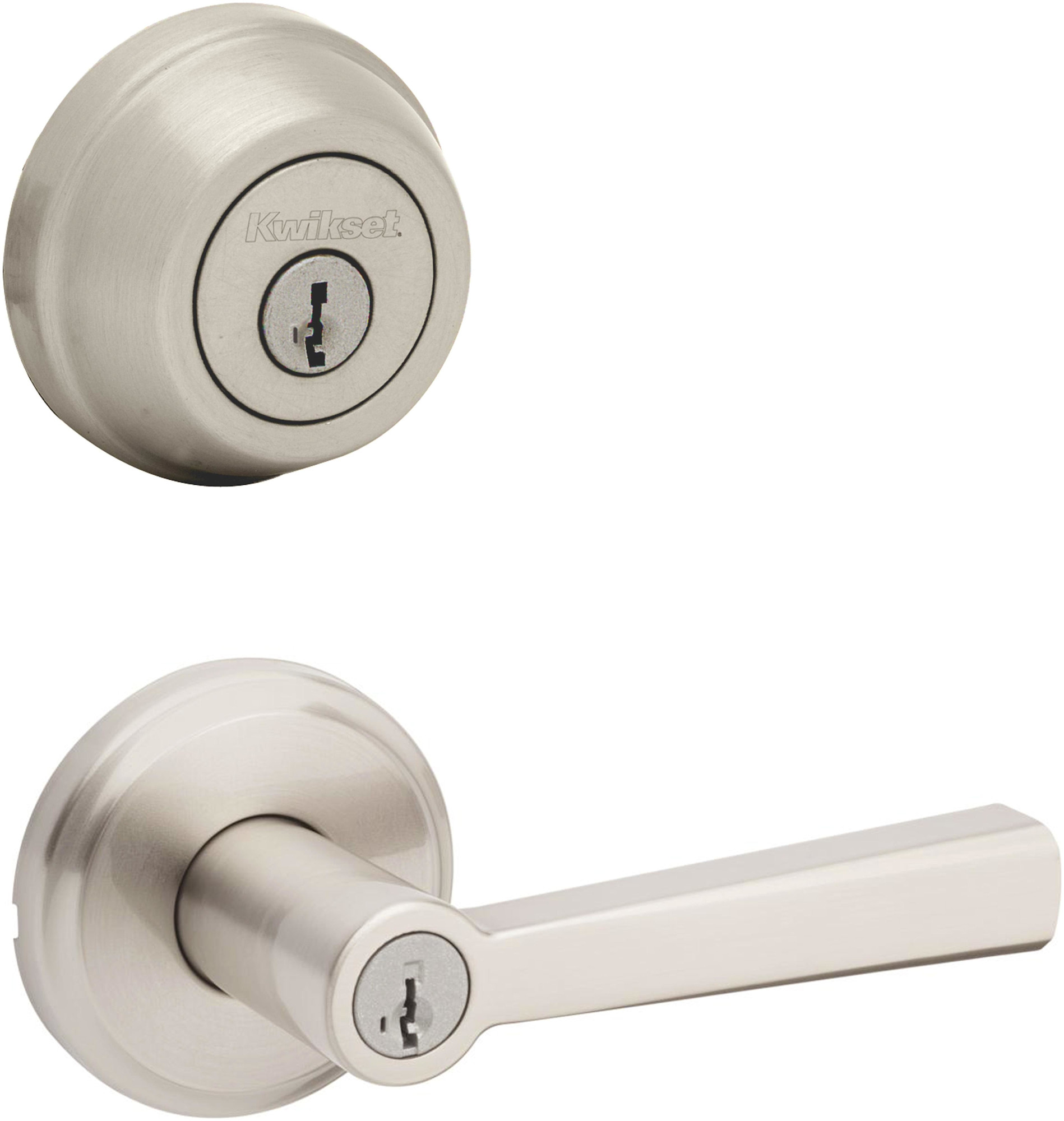 Kwikset 740TDL-780-S Trafford Single Cylinder Keyed Entry Lever Set and 780 Series Deadbolt Combo Pack with SmartKey Satin Nickel Door Hardware Door