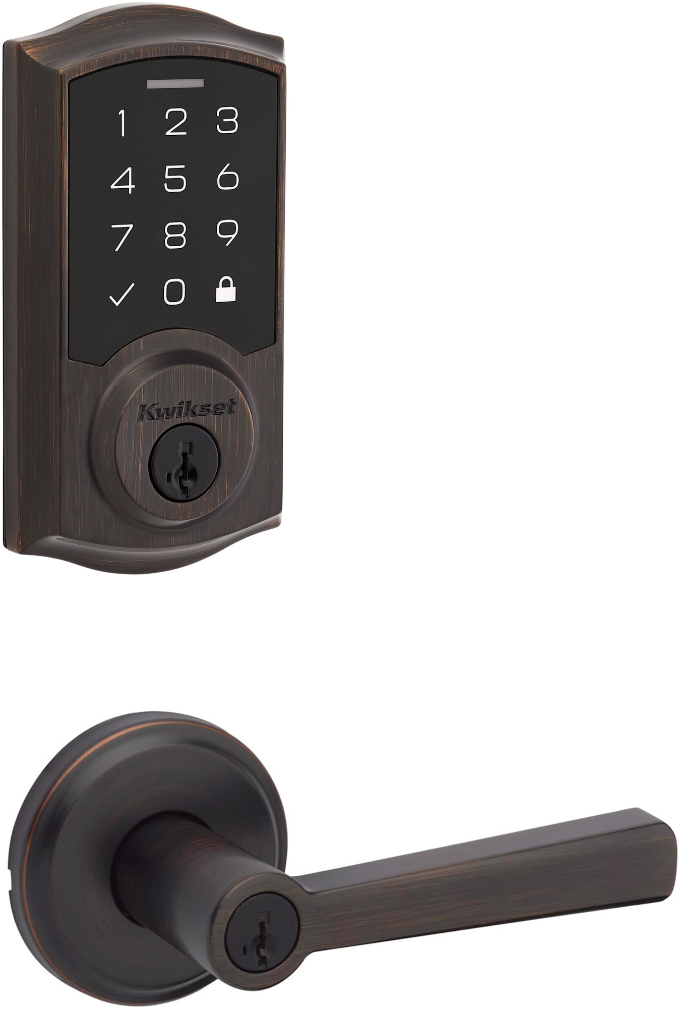 Kwikset 740TDL-9270TRL-S Trafford Single Cylinder Lever Set and SmartCode Electronic Touchscreen Deadbolt Combo Pack with SmartKey Venetian Bronze
