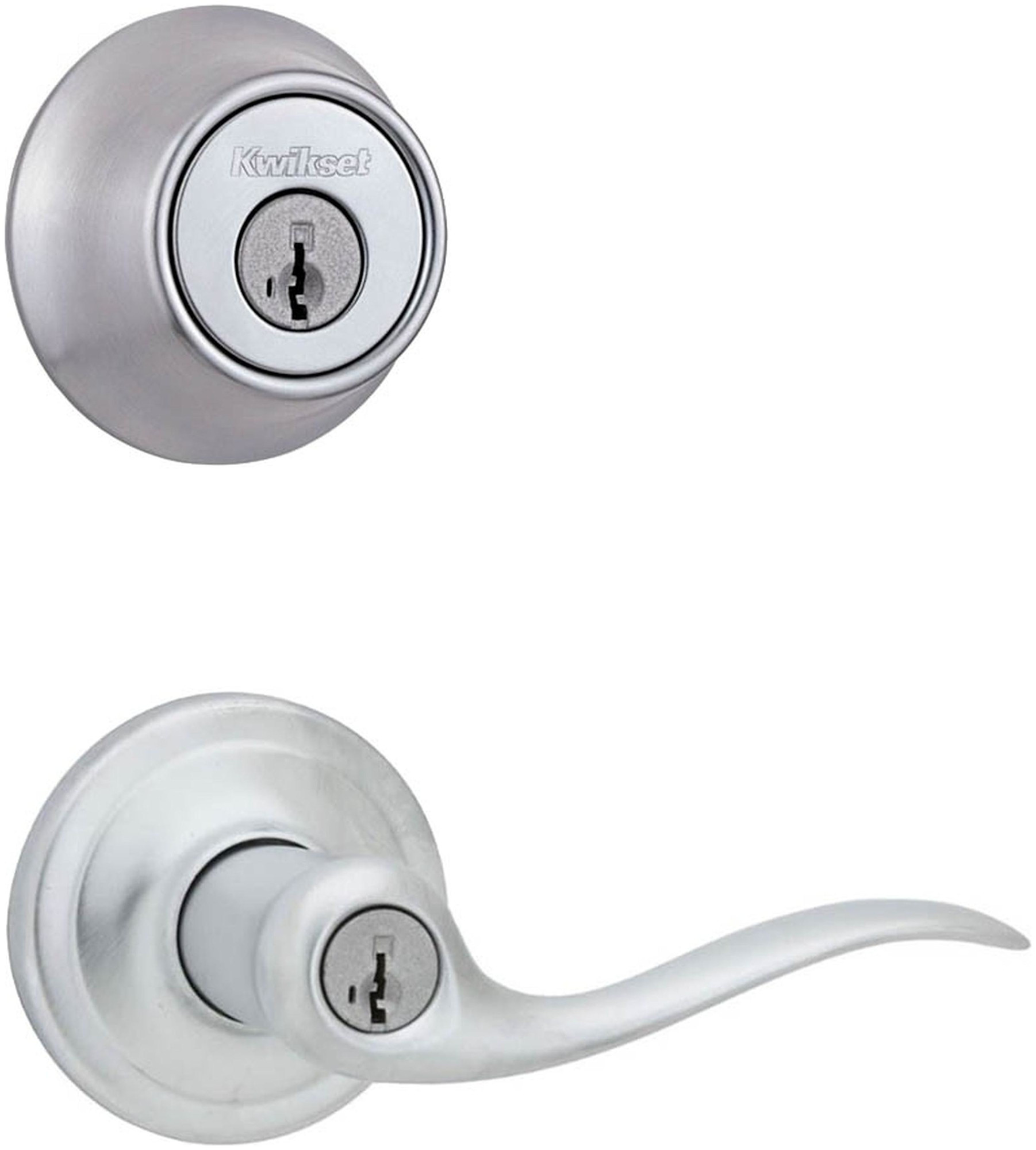 Kwikset 740TNL-660-S Tustin Single Cylinder Keyed Entry Lever Set and Deadbolt Combo with SmartKey from the 660 Series Satin Chrome Door Hardware Door